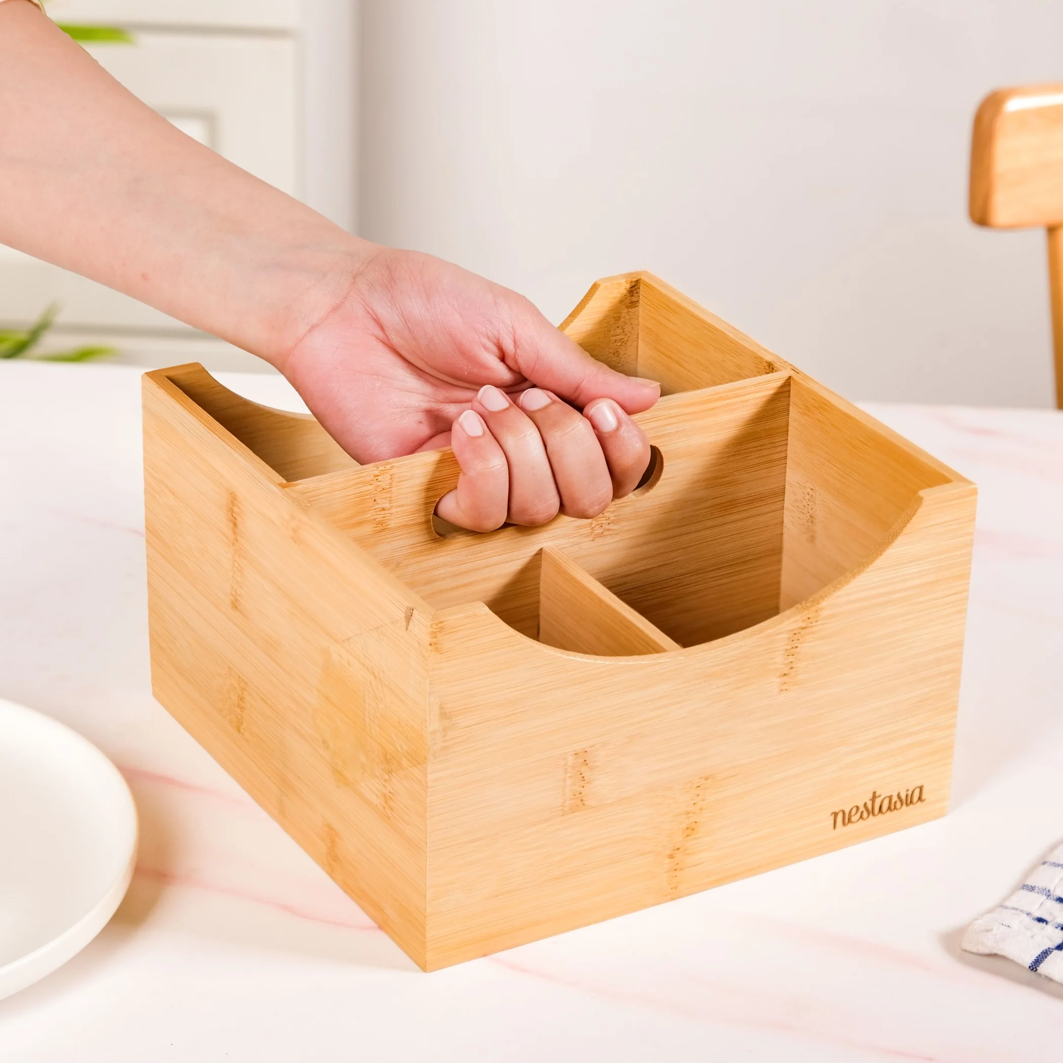 Bamboo Cutlery Caddy With Handle - Image 2