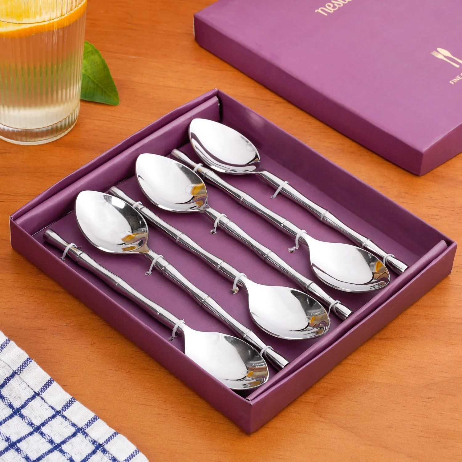 Bamboo Inspired Stainless Steel Table Spoon Set Of 6 - Image 2