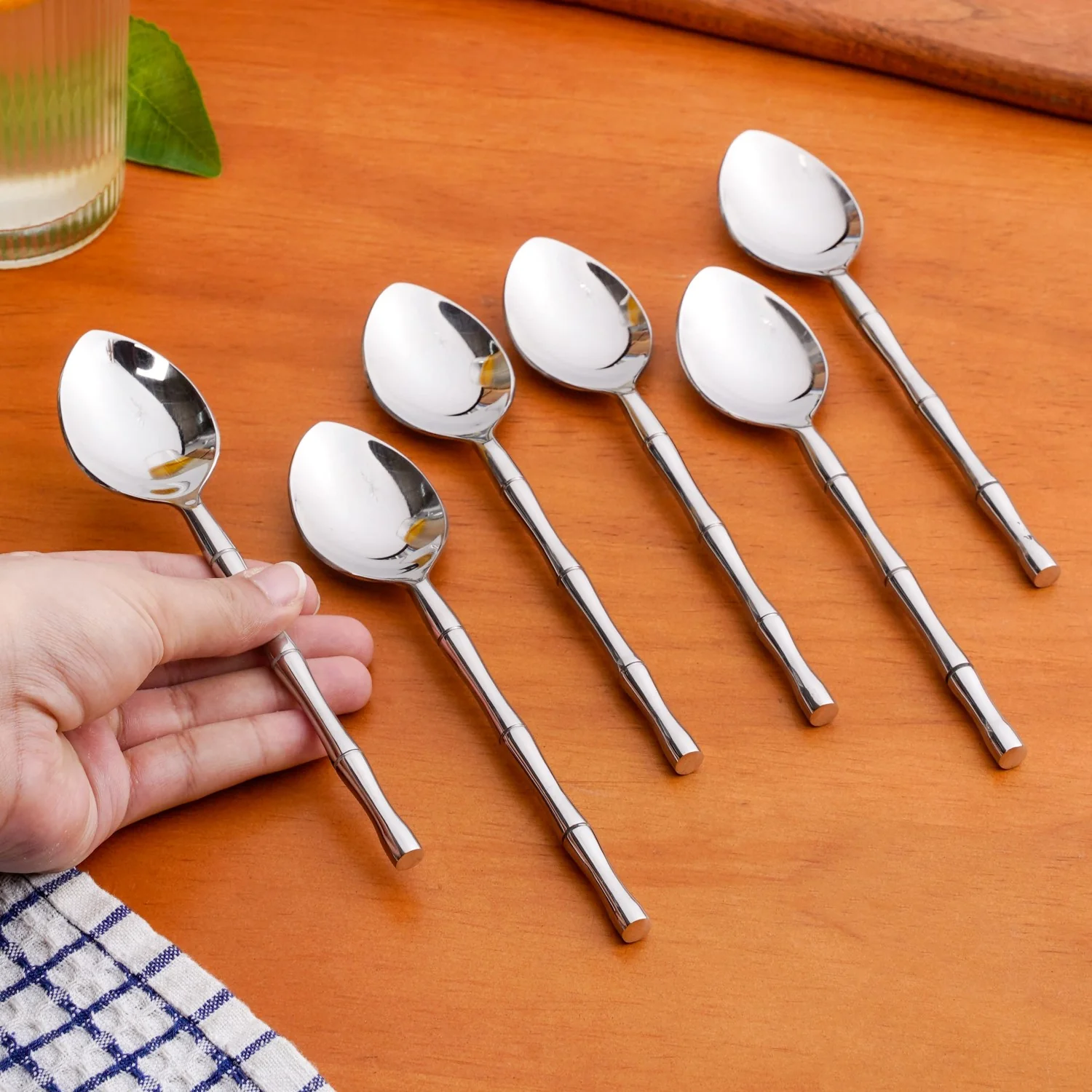 Bamboo Inspired Stainless Steel Table Spoon Set Of 6 - Image 3