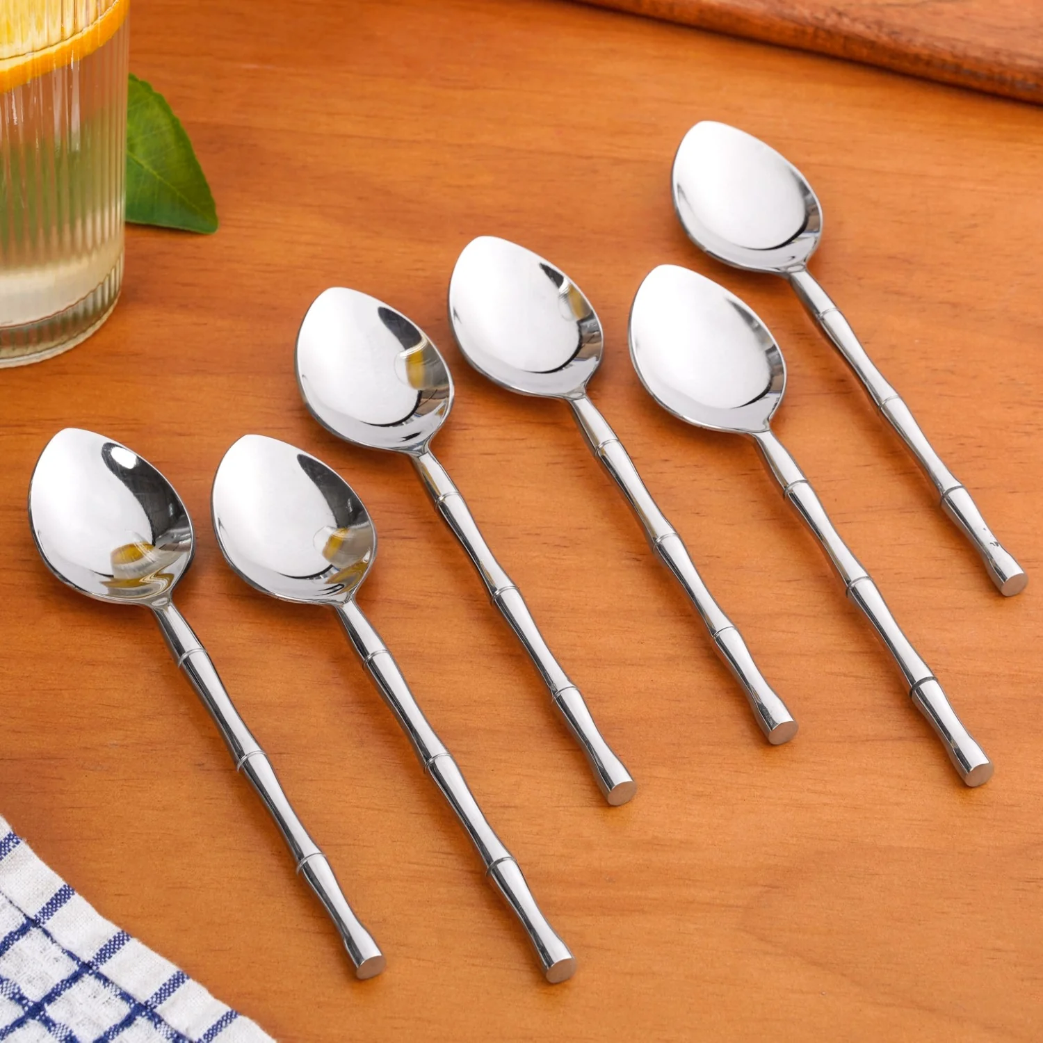 Bamboo Inspired Stainless Steel Table Spoon Set Of 6 - Image 8