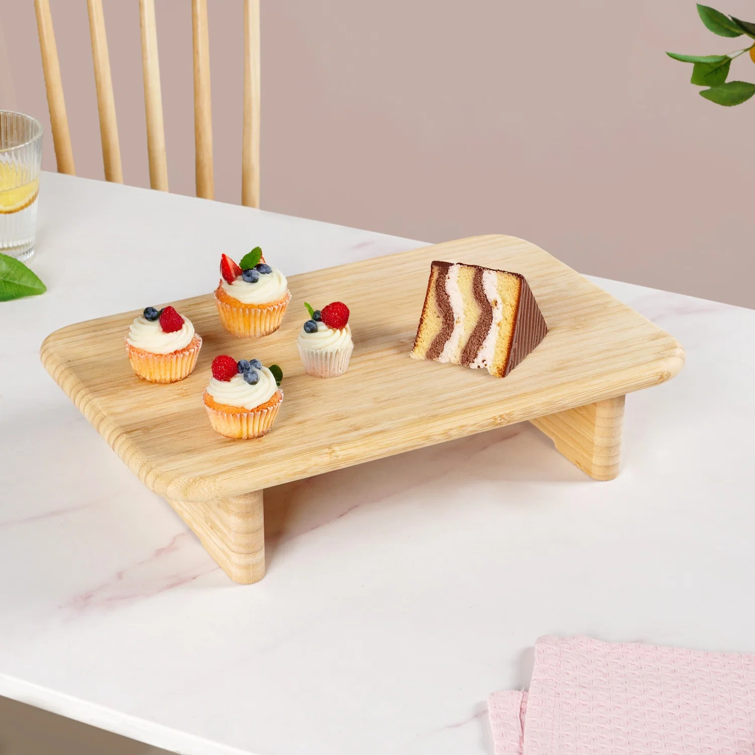 Bamboo Pedestal Serving Platter 13 Inch