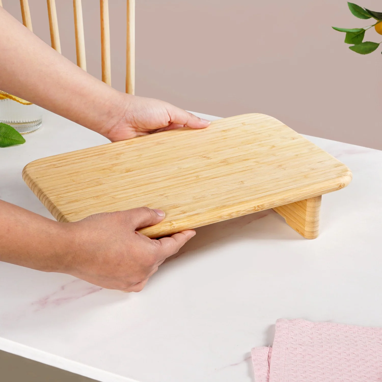 Bamboo Pedestal Serving Platter 13 Inch - Image 3