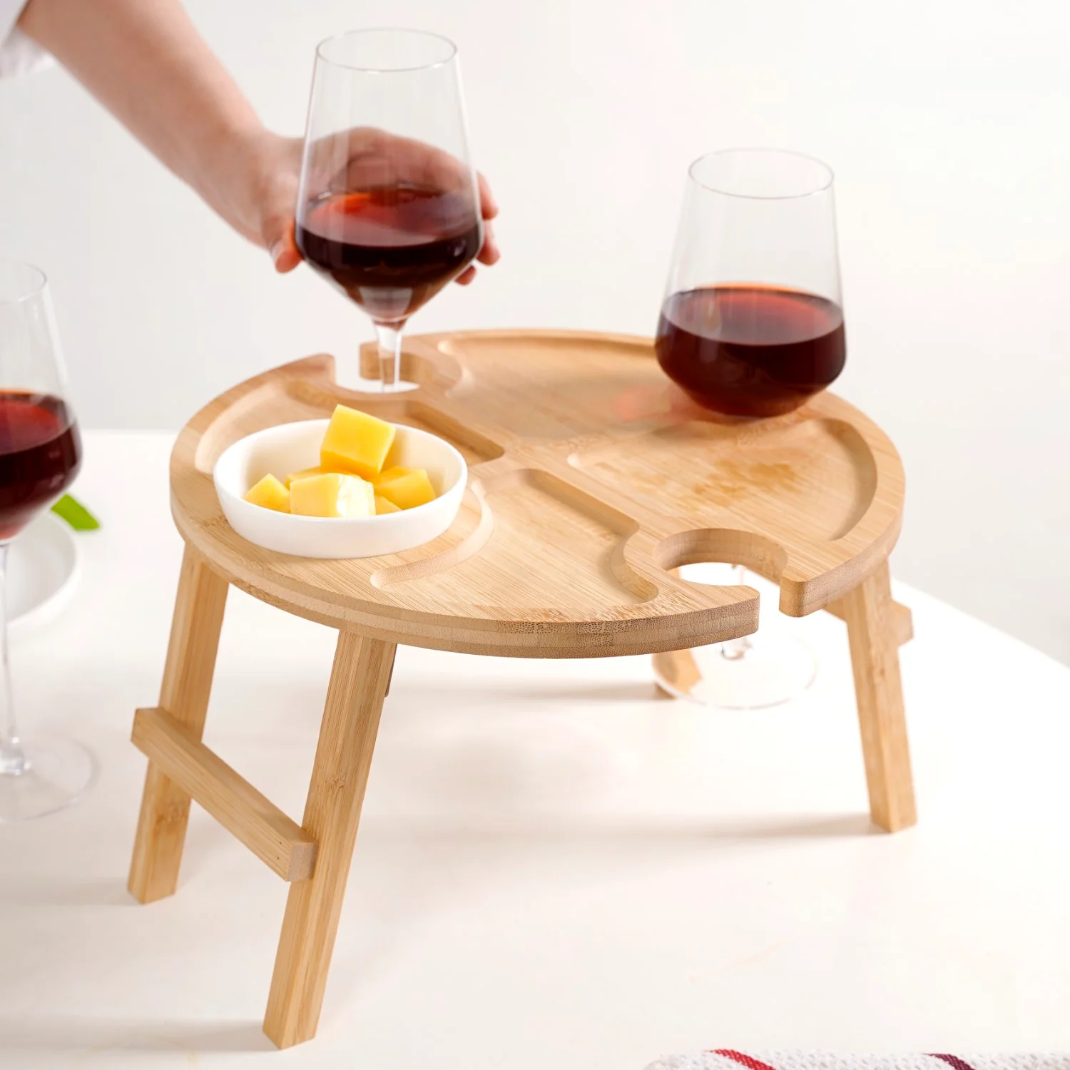 Bamboo Wine Glass Holder Snack Tray - Image 2