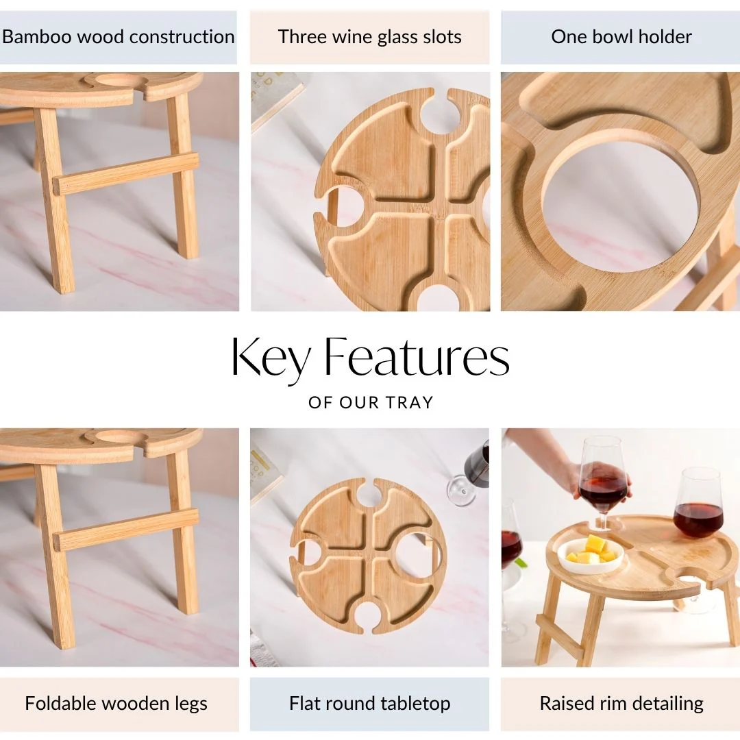 Bamboo Wine Glass Holder Snack Tray - Image 4