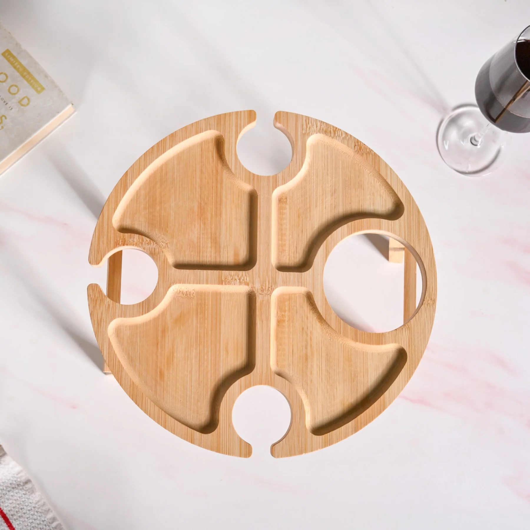 Bamboo Wine Glass Holder Snack Tray - Image 6