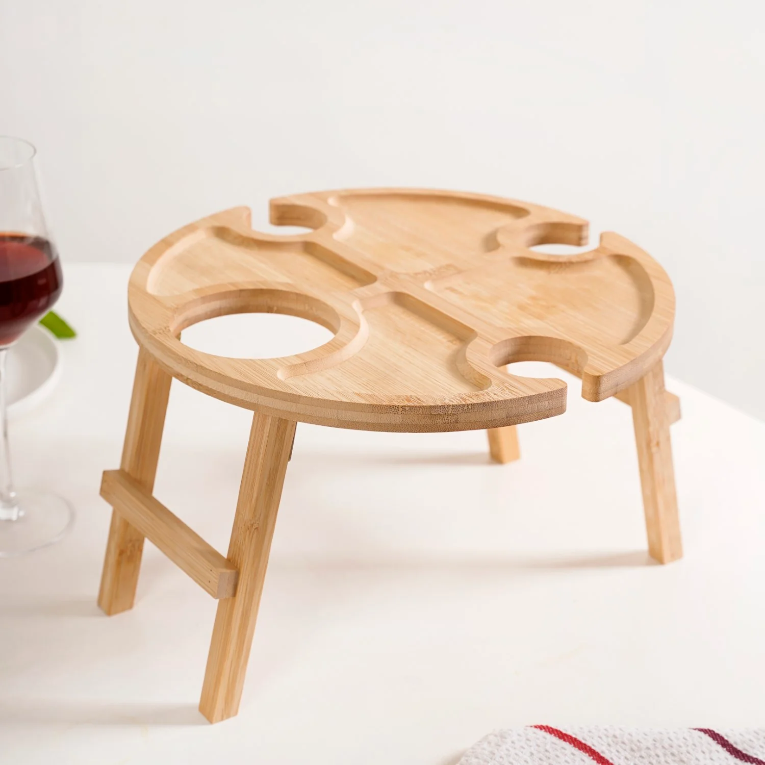 Bamboo Wine Glass Holder Snack Tray - Image 9