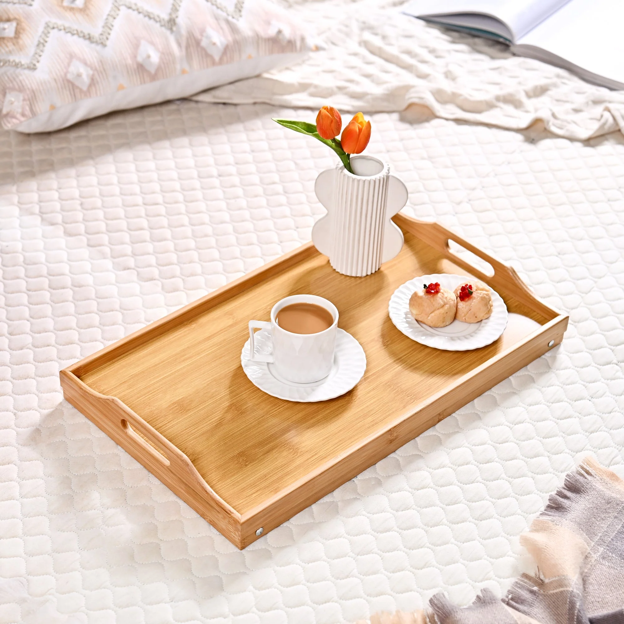 Bamboo Wood Bed Table With Foldable Legs - Image 3