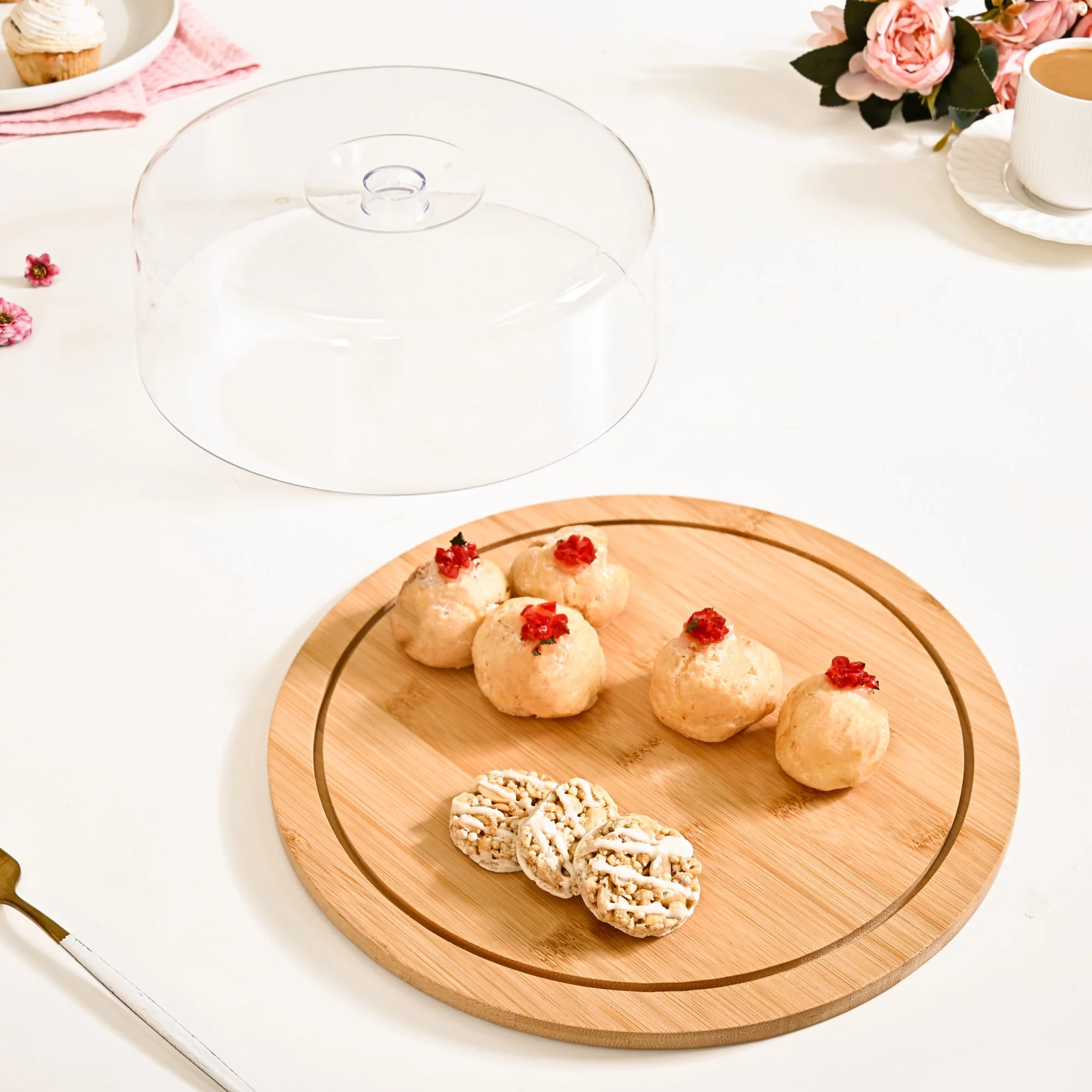 Bamboo Wood Cake Stand With Cloche 25cm - Image 9