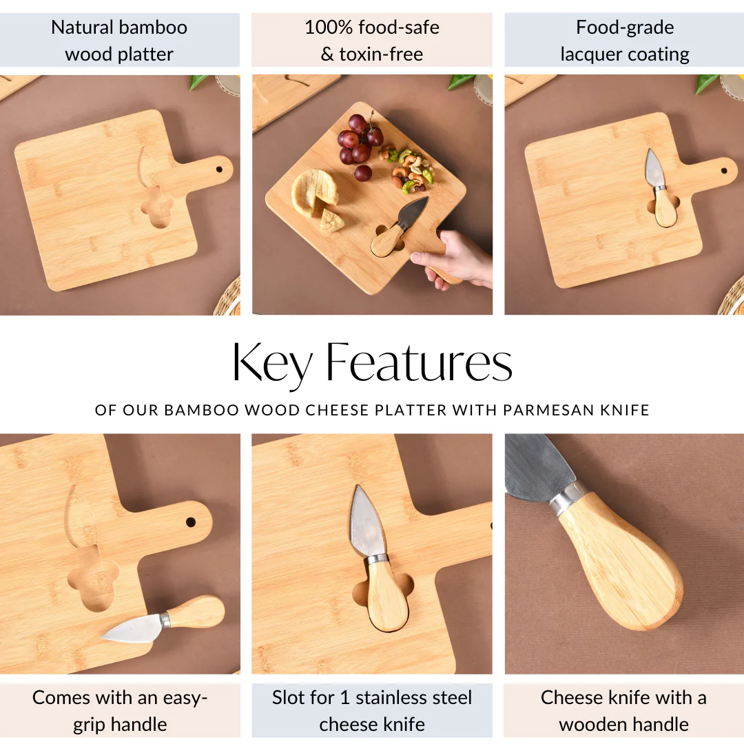 Bamboo Wood Cheese Platter With Parmesan Knife - Image 5