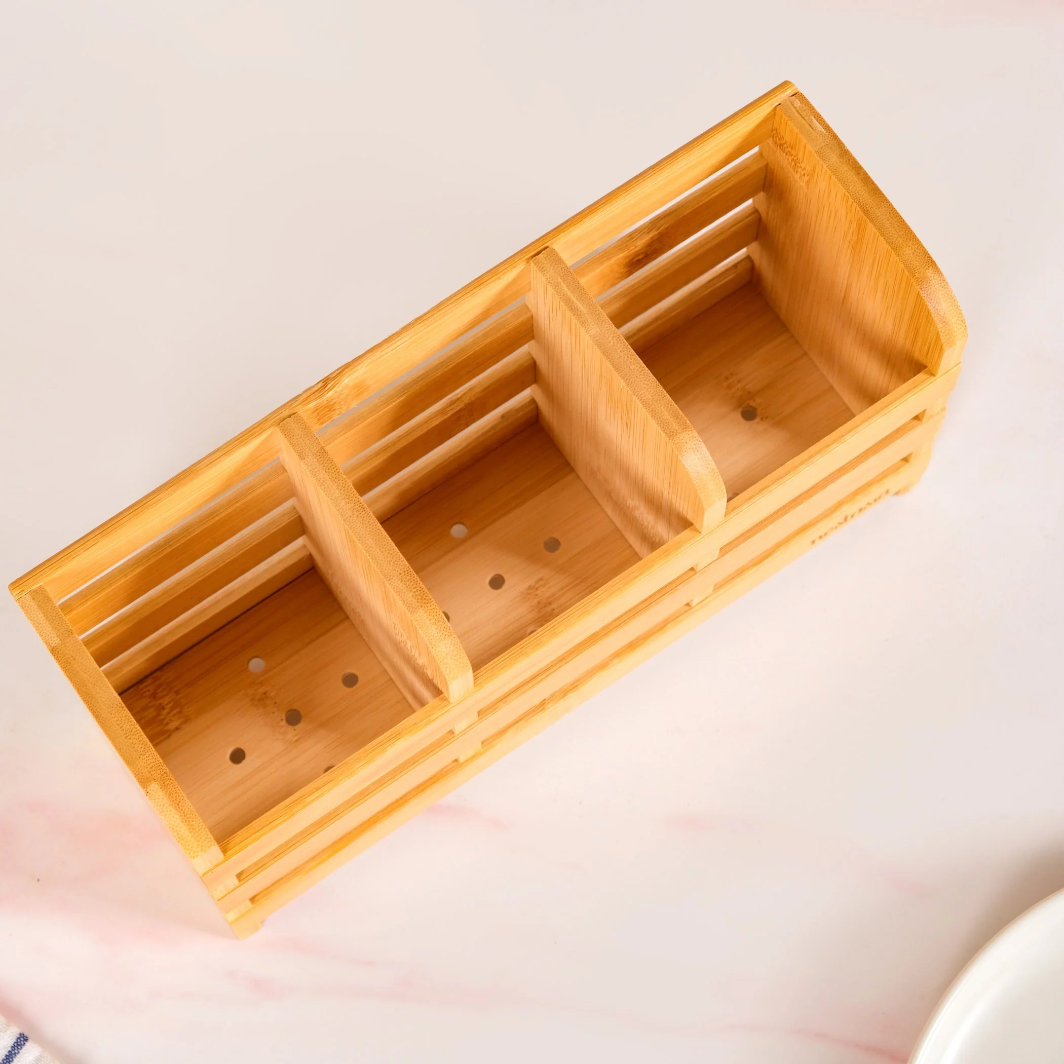 Bamboo Wood Cutlery Holder With 3 Sections - Image 6