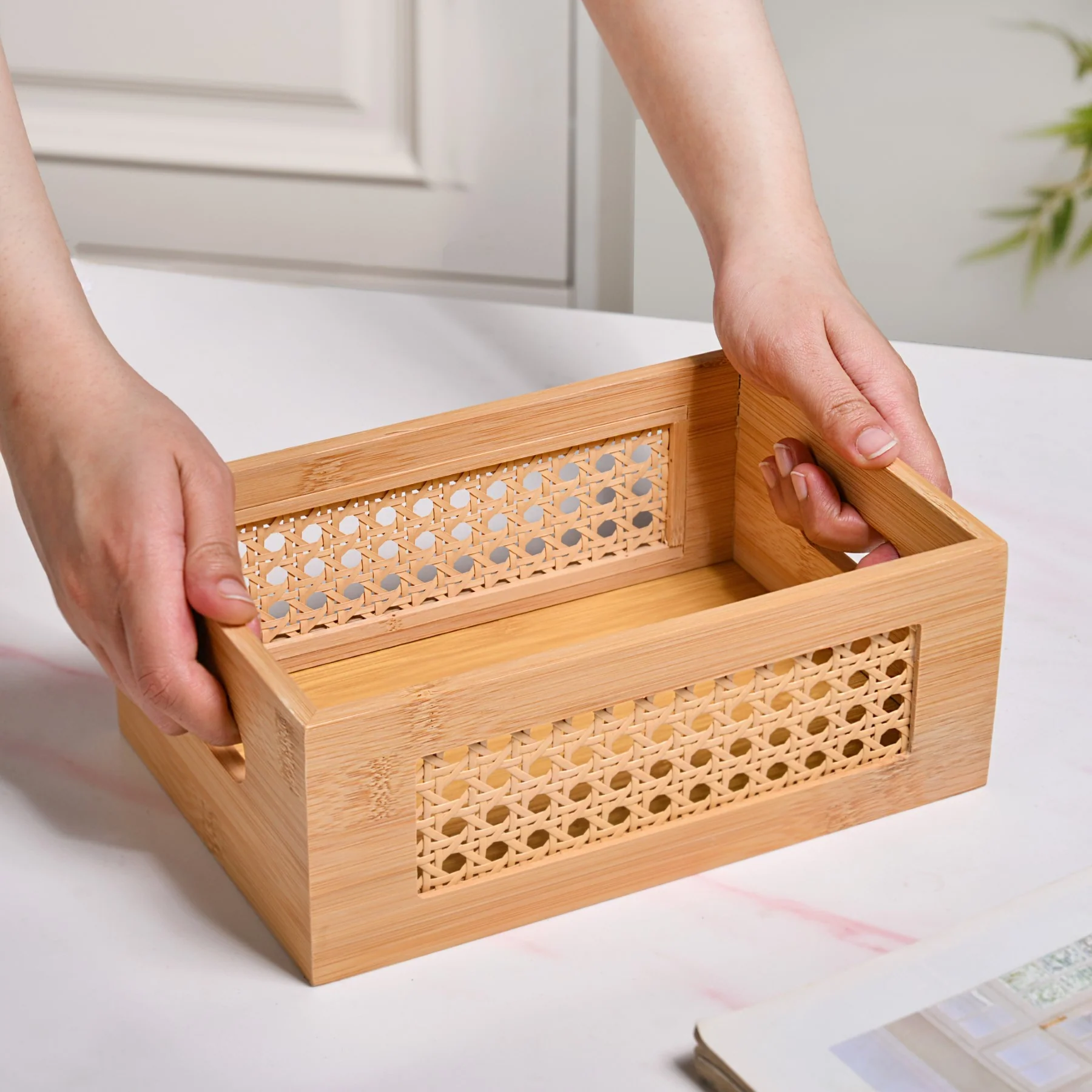 Bamboo Wood Decorative Weave Storage Basket - Image 2