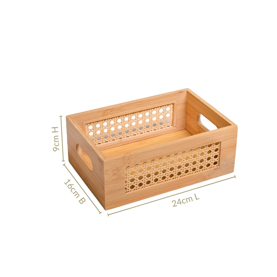 Bamboo Wood Decorative Weave Storage Basket - Image 3