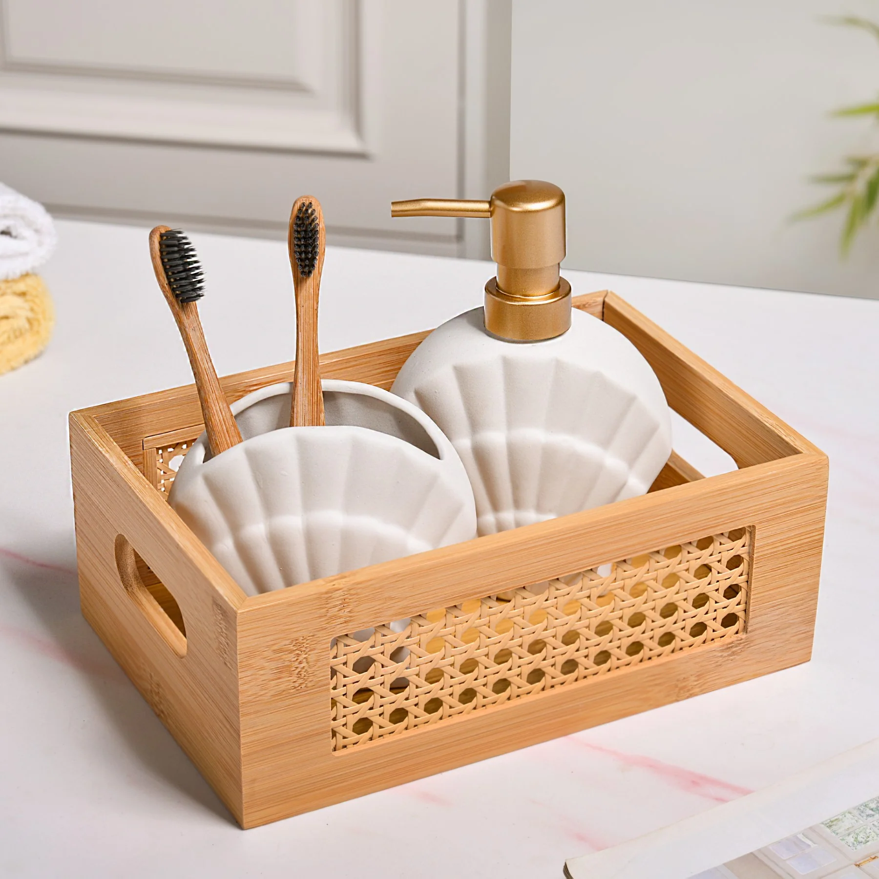 Bamboo Wood Decorative Weave Storage Basket - Image 8