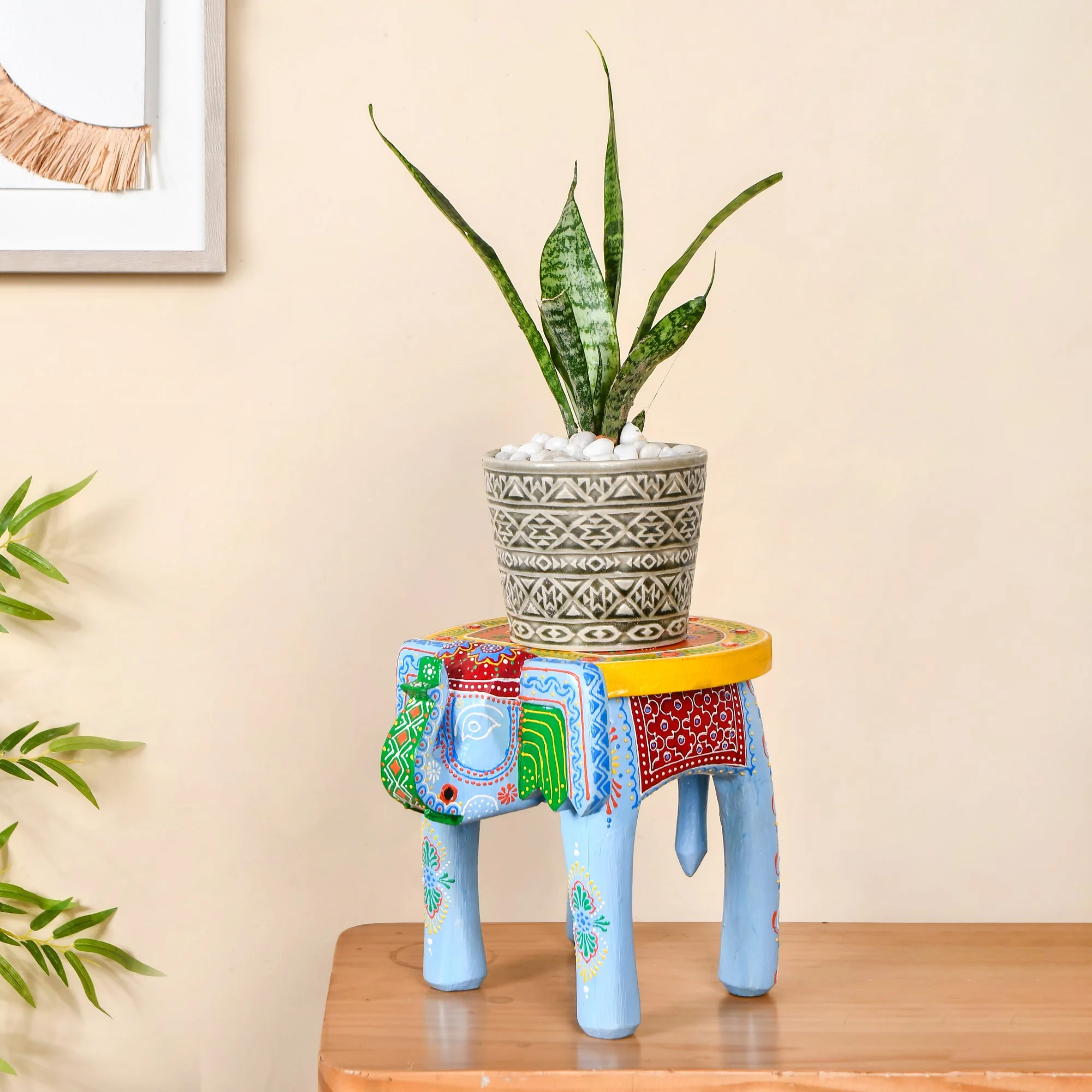Banjara Mirror Work Wooden Elephant Decor Riser - Image 3
