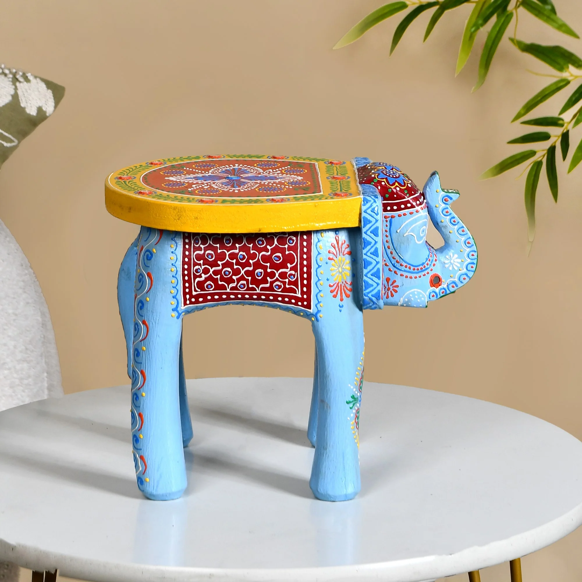 Banjara Mirror Work Wooden Elephant Decor Riser - Image 8