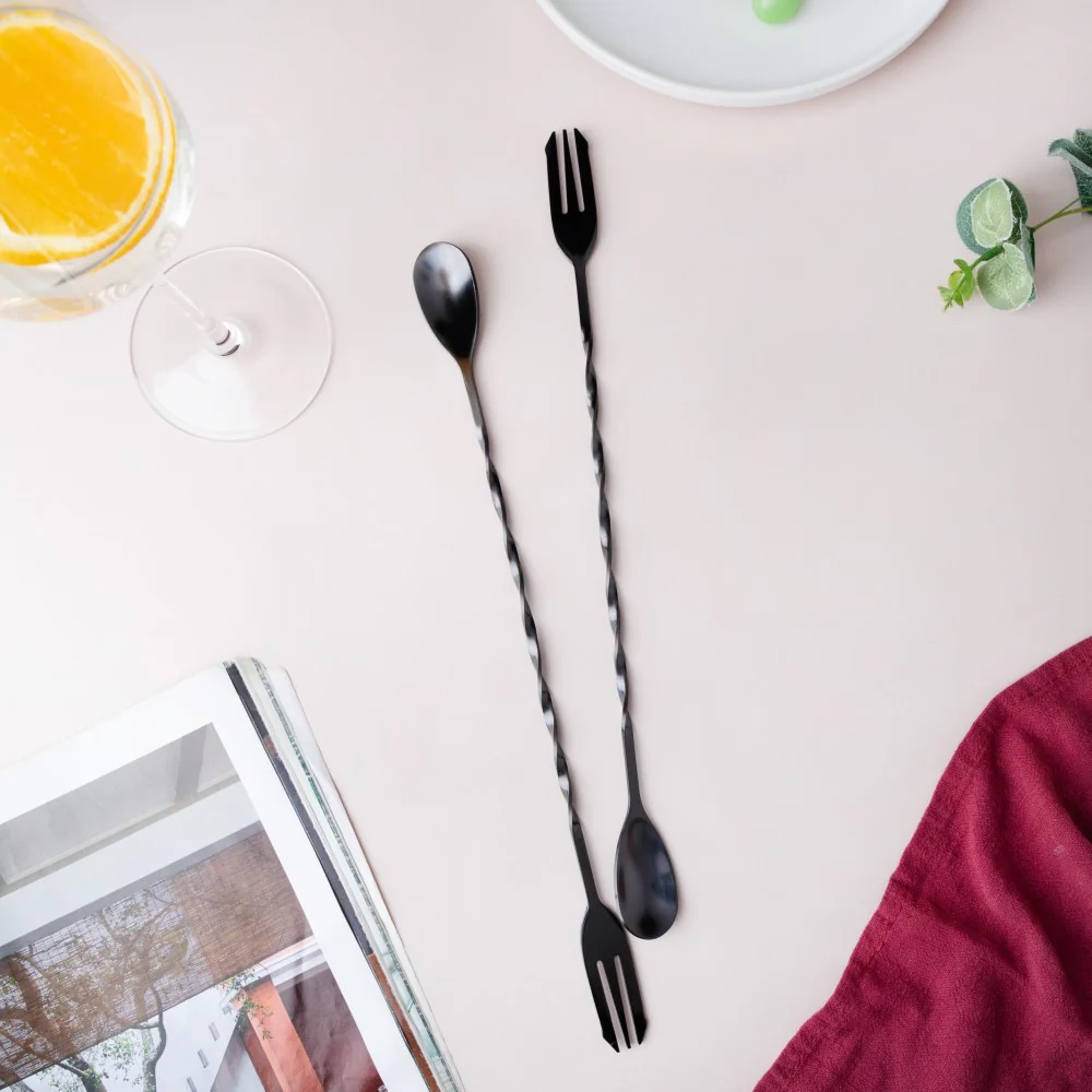 Bar Spoon With Fork Black Set of 2