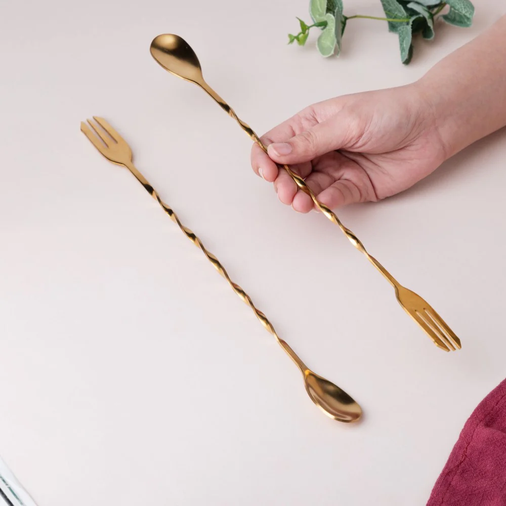 Bar Spoon With Fork Gold Set of 2 - Image 2