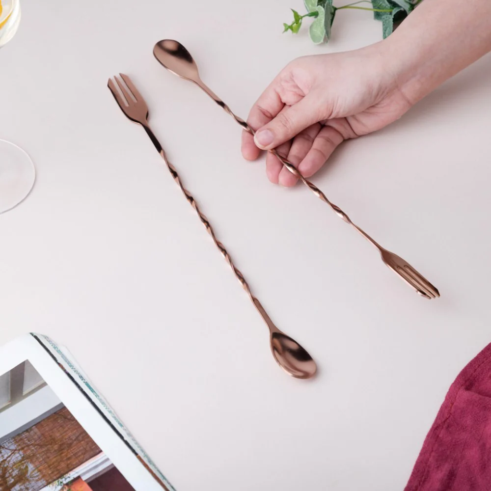 Bar Spoon With Fork Rose Gold Set of 2 - Image 2