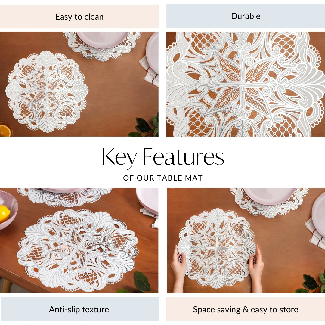 Baroque Bloom Table Mat White Silver Set Of 6 - Image 5