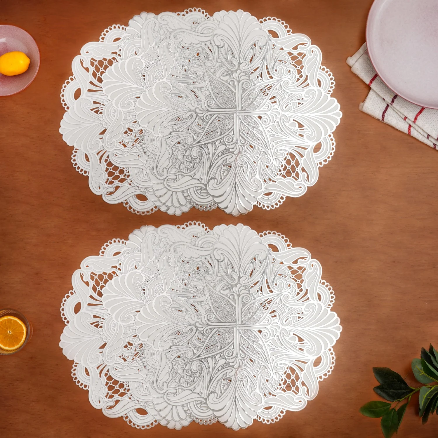 Baroque Bloom Table Mat White Silver Set Of 6 - Image 7