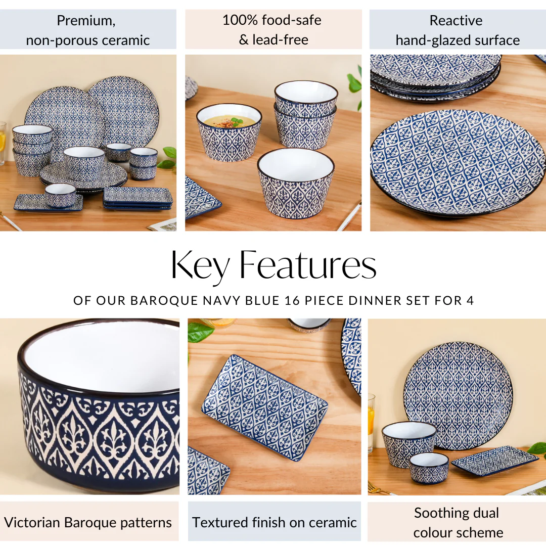 Baroque Navy Blue 16 Piece Dinner Set For 4 - Image 5
