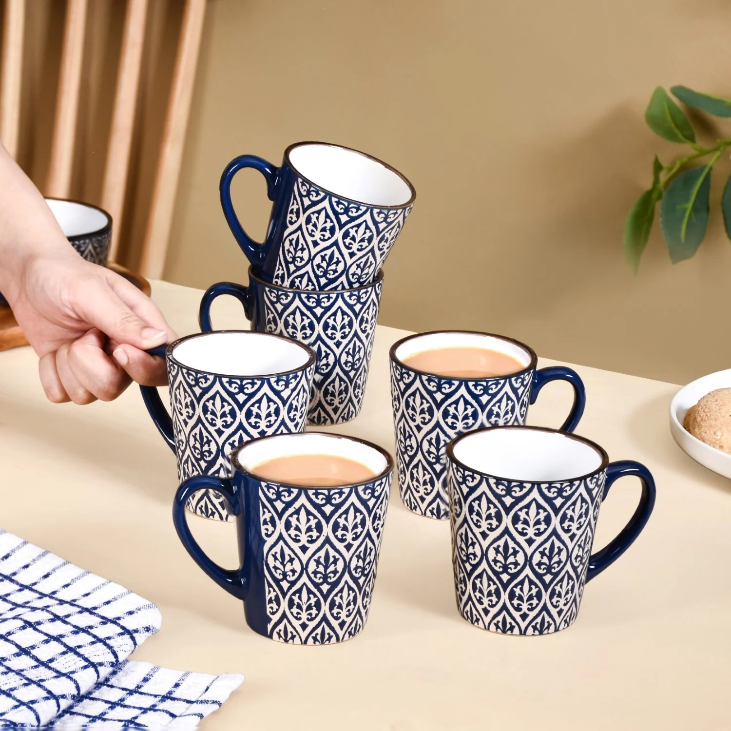 Baroque Tea Cup Set Of 6 Navy Blue 250ml - Image 3