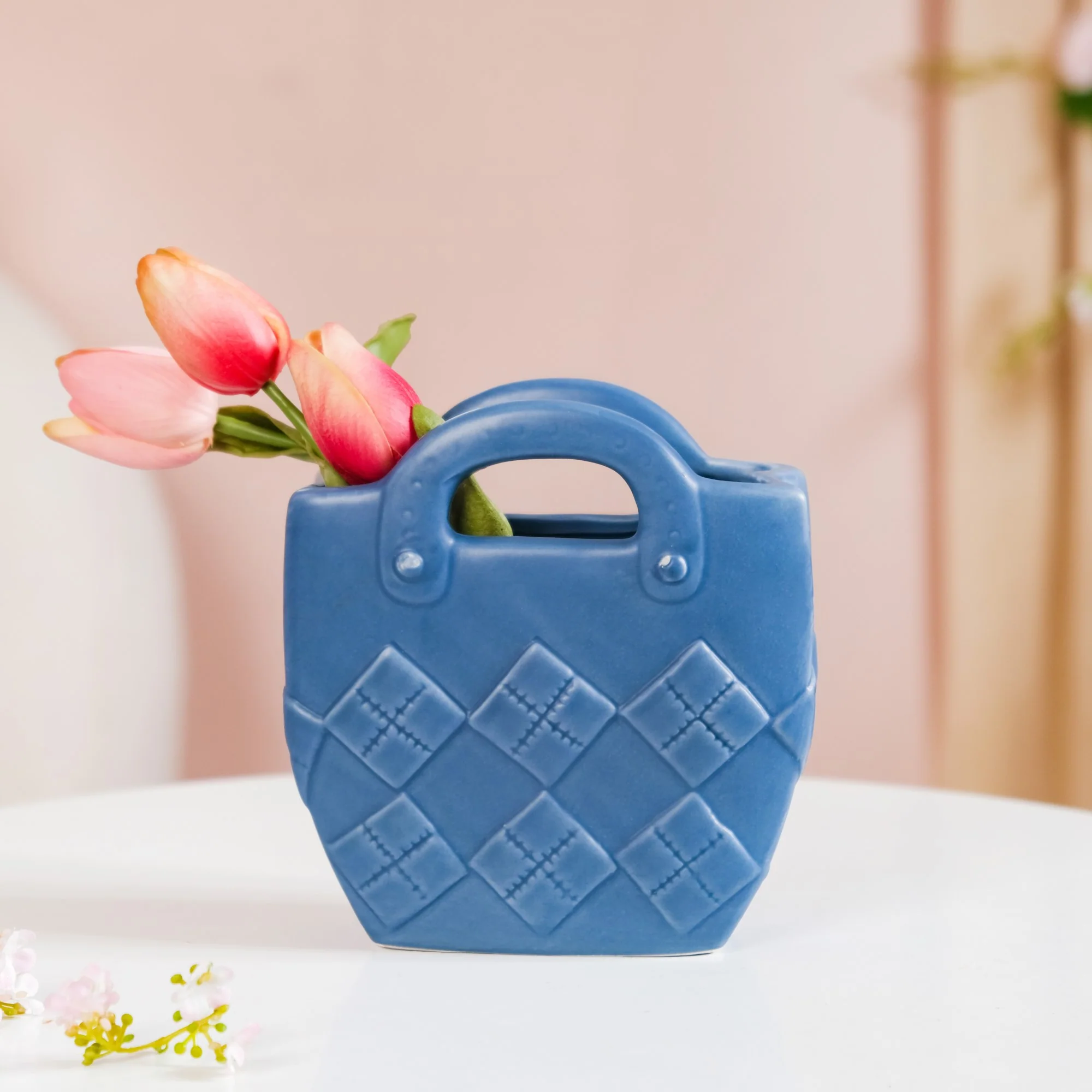 Basket Design Mini Vase For Living Room Blue