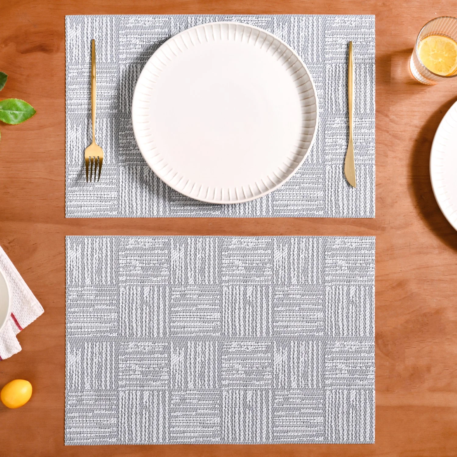 Basket Weave Grey Dinner Table Mats Set Of 6 - Image 7