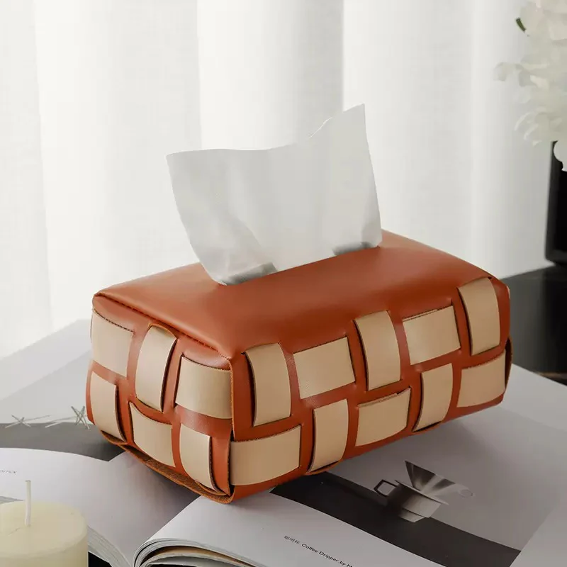 Basket Weave Tissue Box Brown Beige