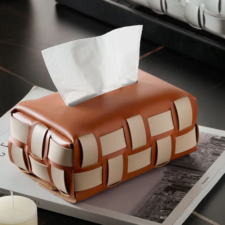 Basket Weave Tissue Box Brown Beige - Image 7