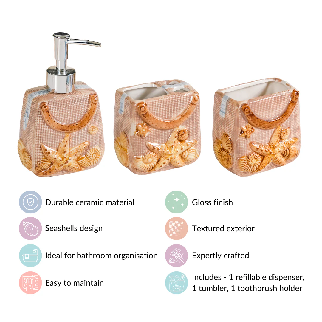 Beach Chic Ceramic Bath Set Of 3 Beige - Image 5