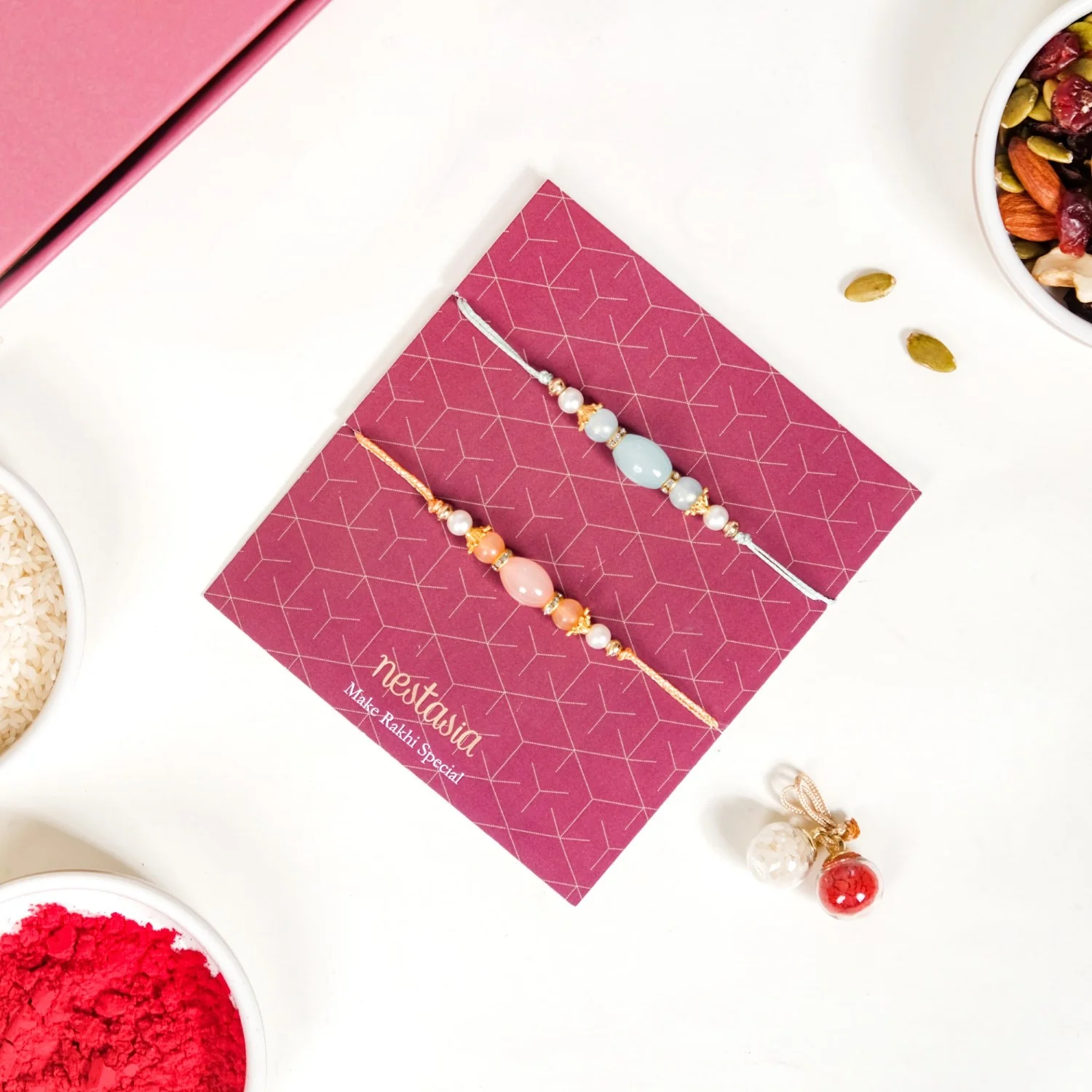 Beaded Two Rakhis Gift Set Of 4 With Box And Card - Image 2