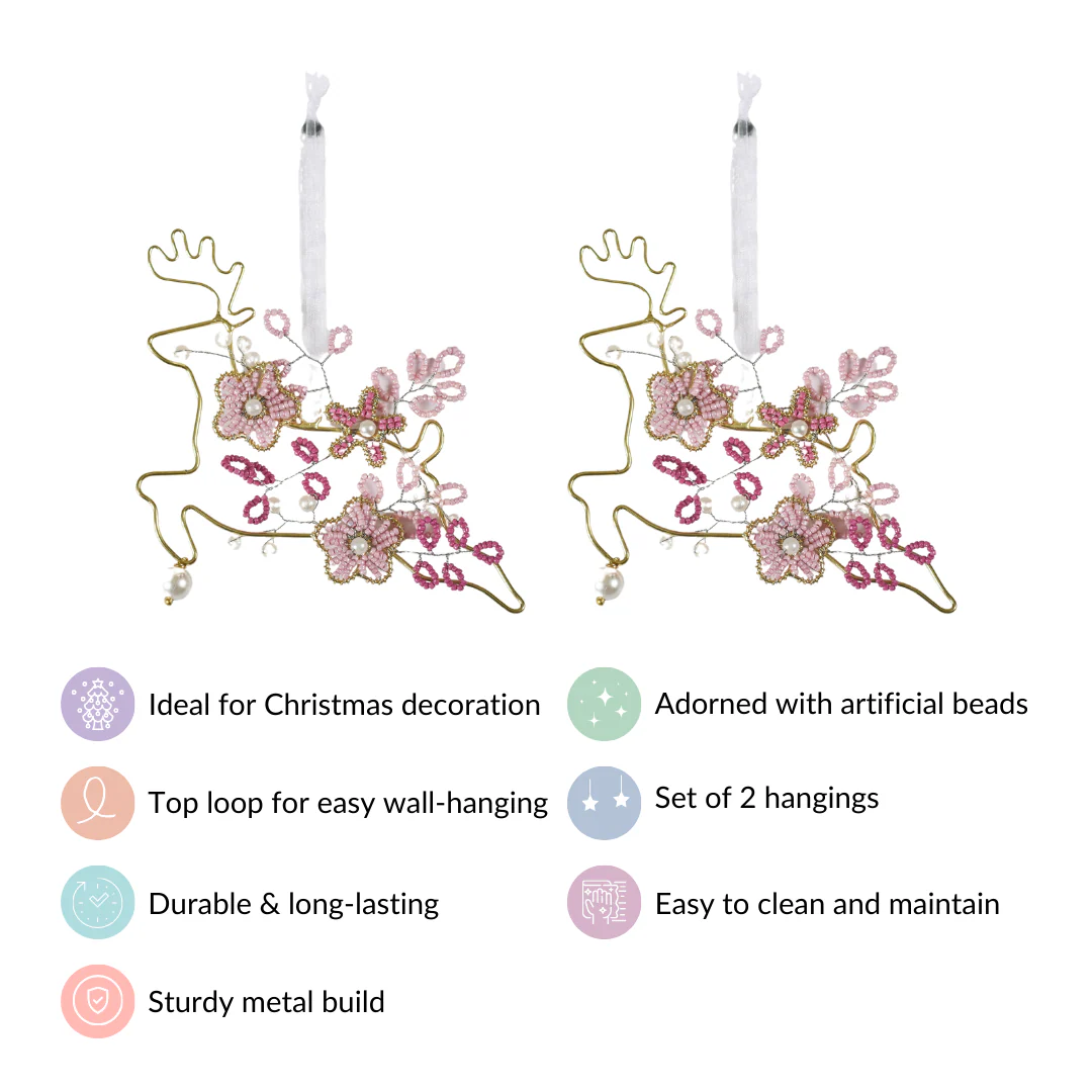 Beads Pink Reindeer Ornaments Set of 2 - Image 5
