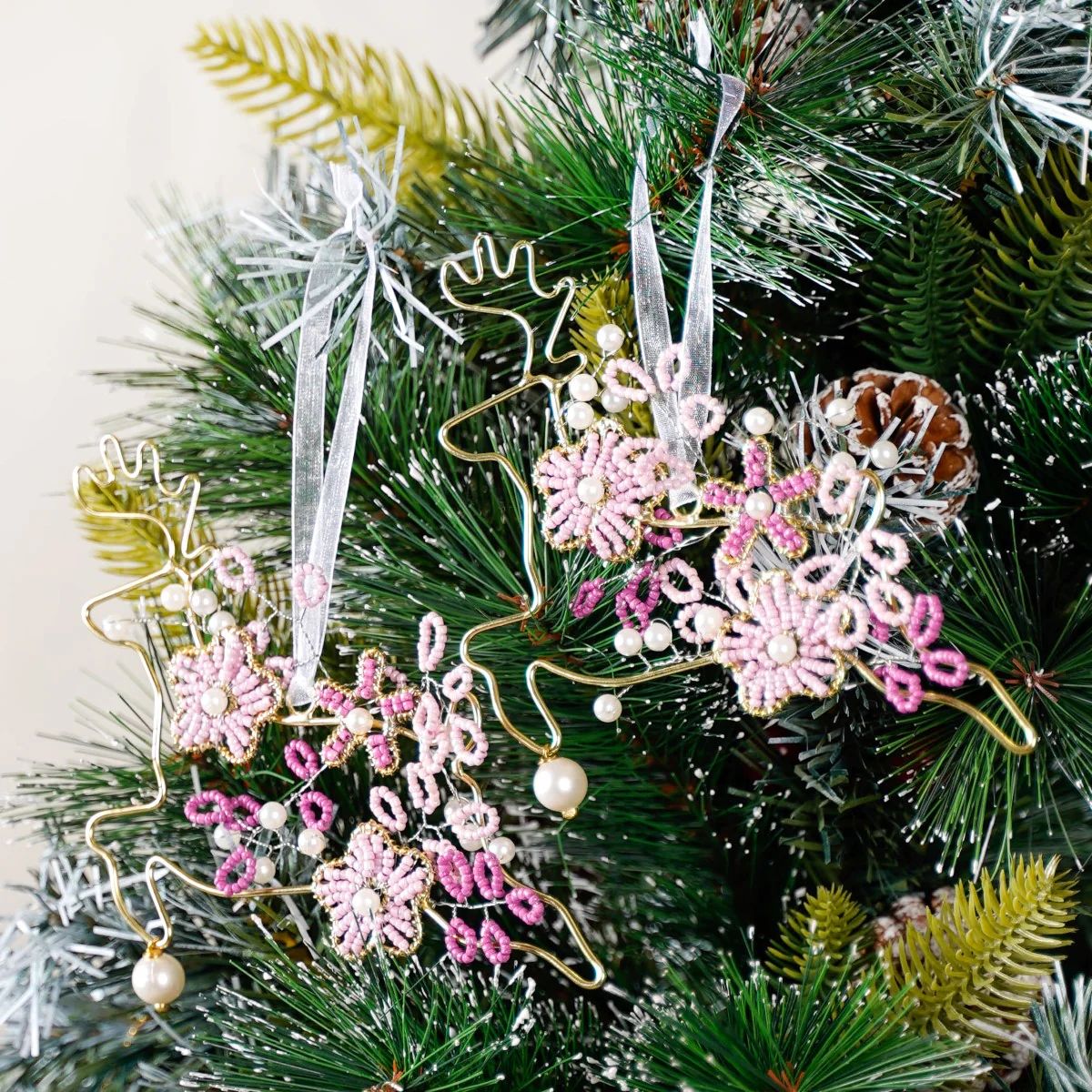 Beads Pink Reindeer Ornaments Set of 2 - Image 8