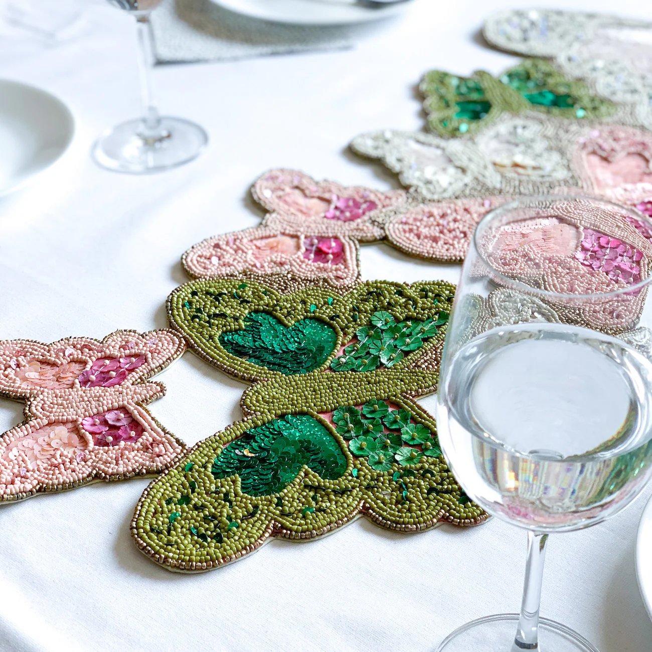 BEADS Butterfly Runner - Pink Green White - Image 9
