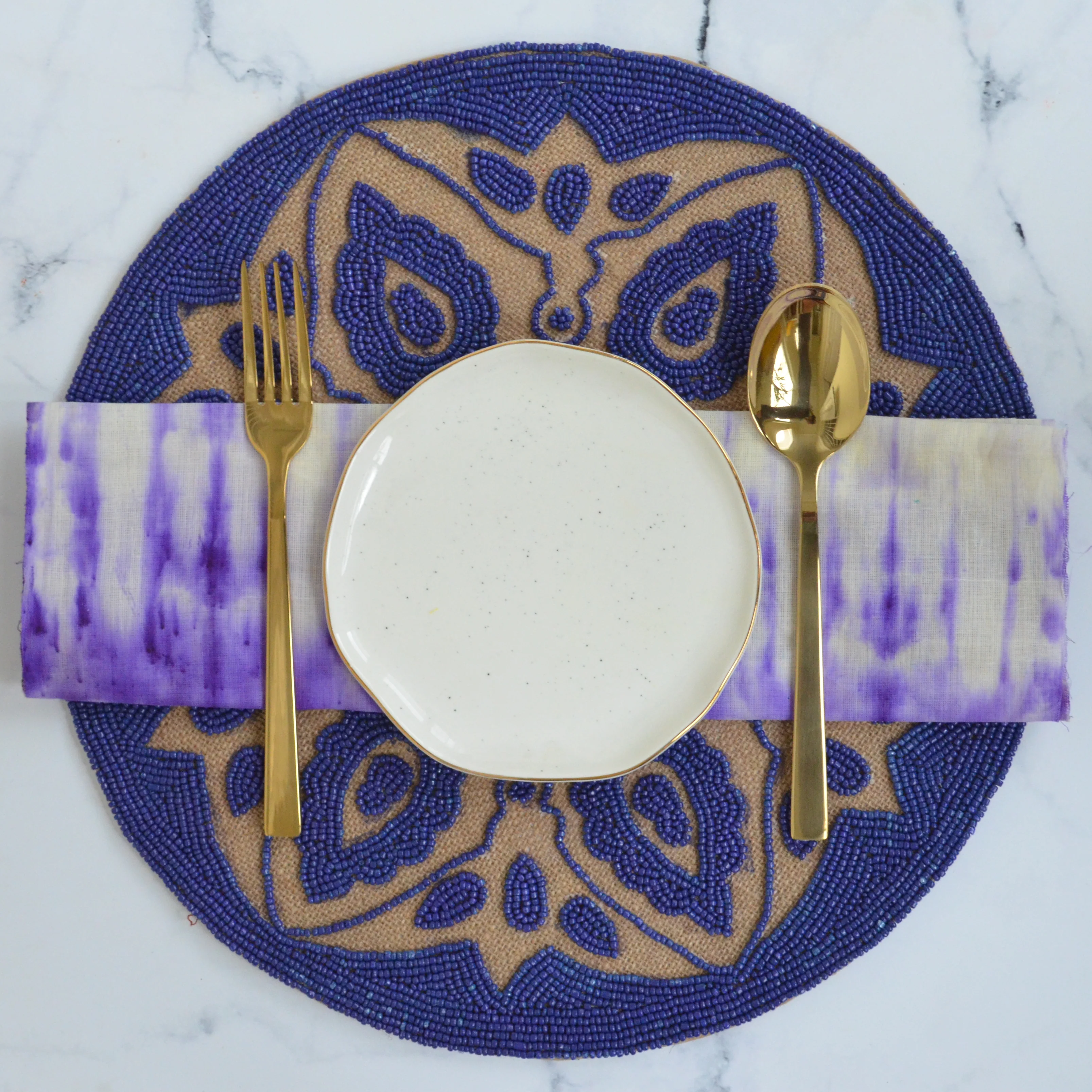 BEADS Mandala Jute Table Mat- Navy Blue - Image 4