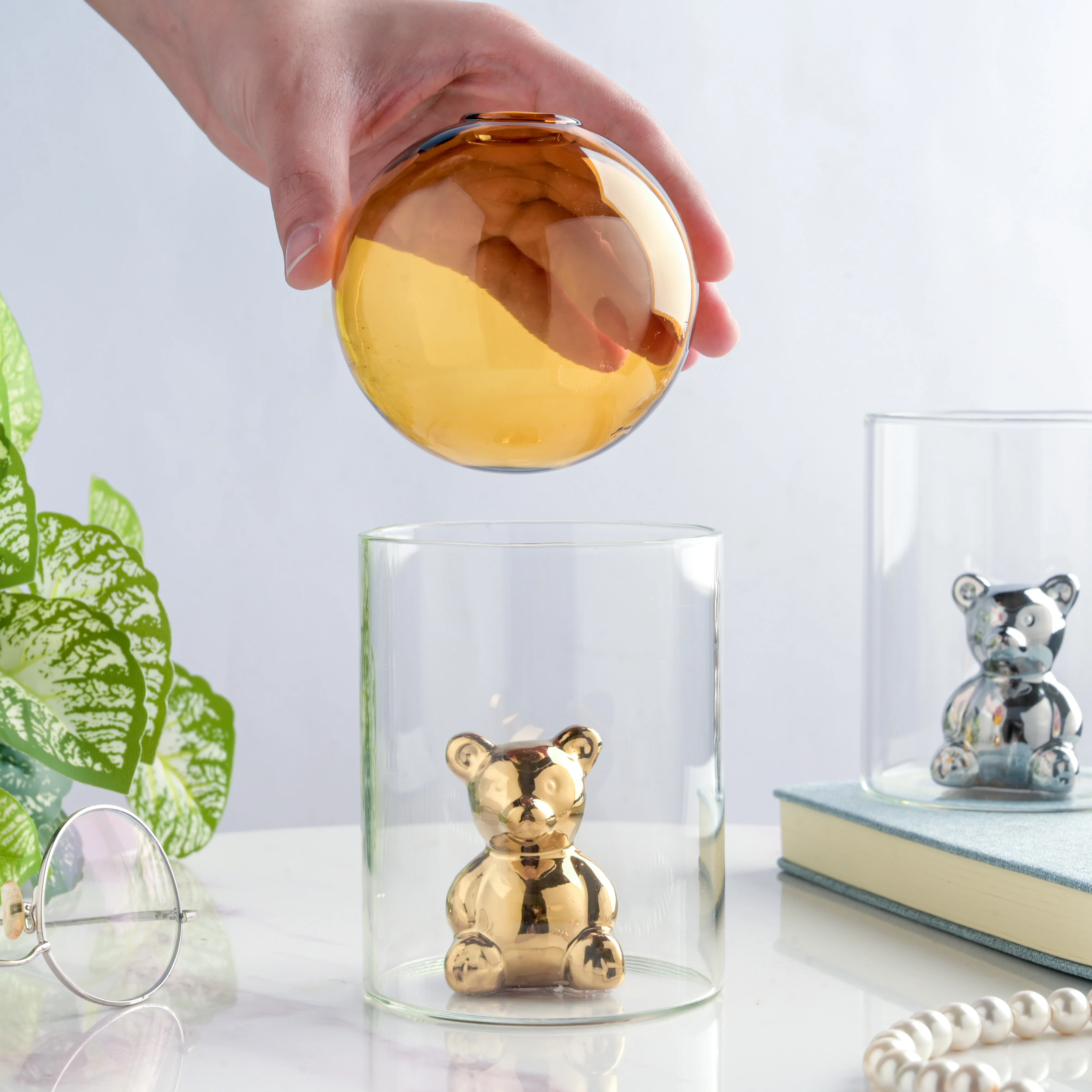 Bear In The Jar Glass Planter Amber - Image 3