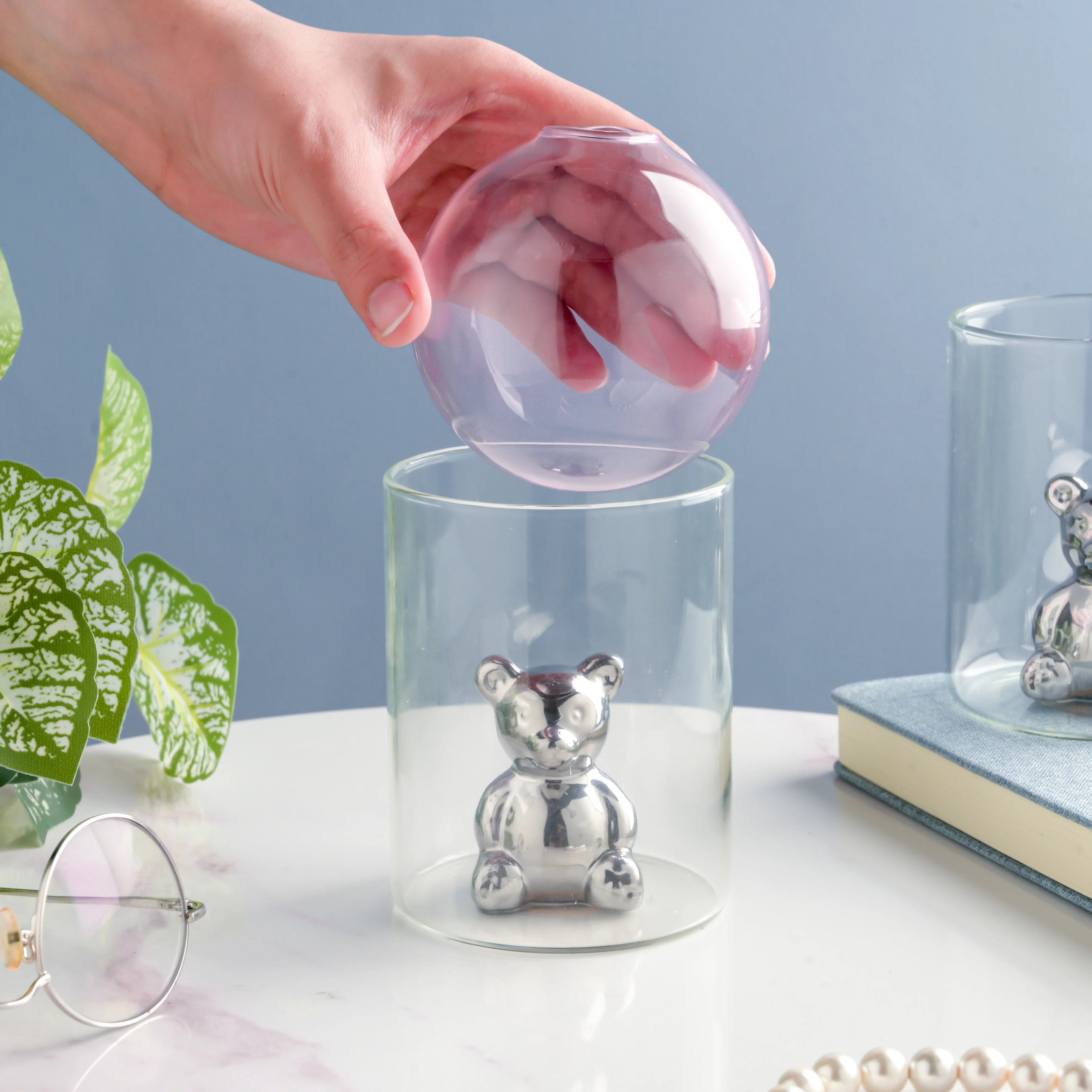 Bear In The Jar Glass Planter Pink - Image 2