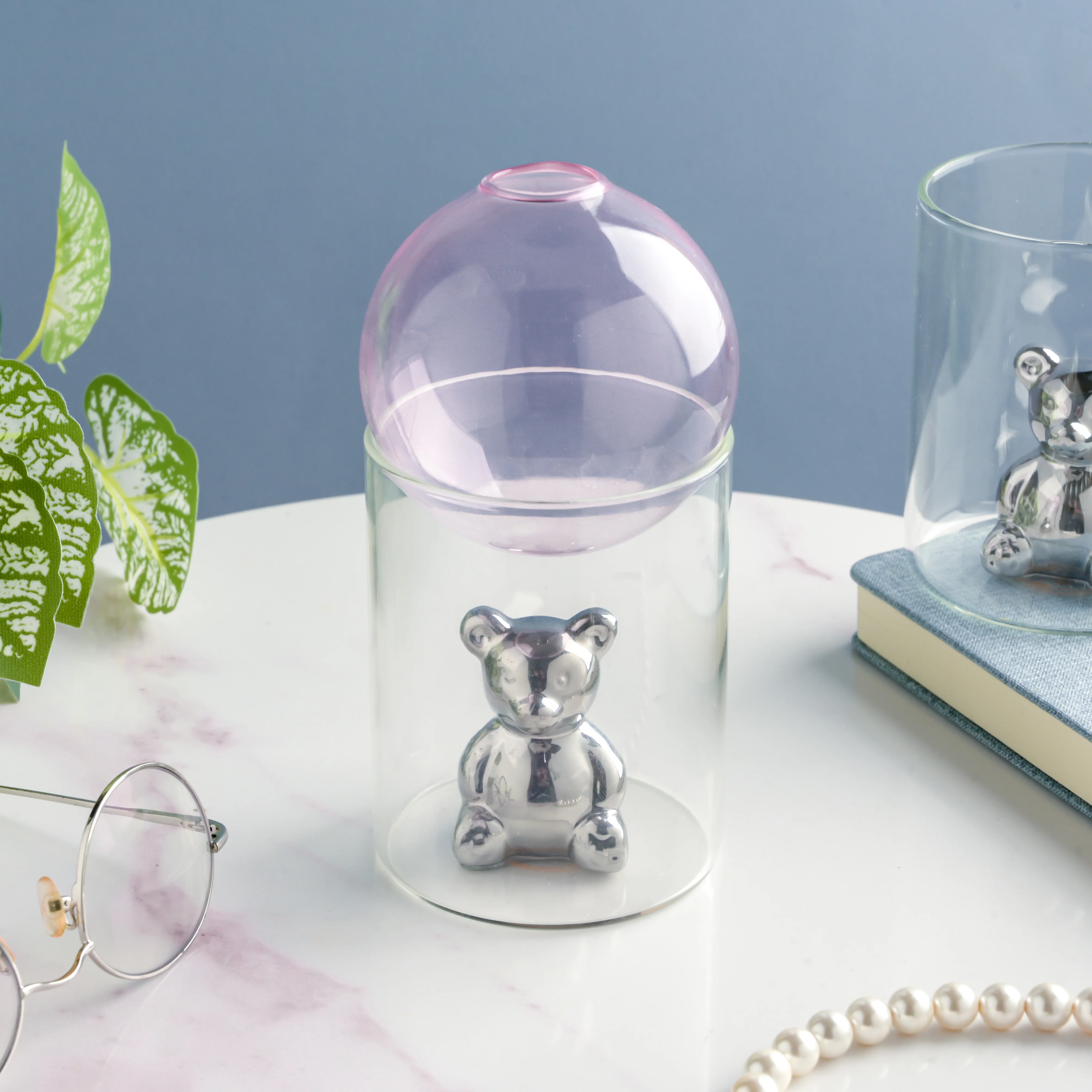 Bear In The Jar Glass Planter Pink - Image 4