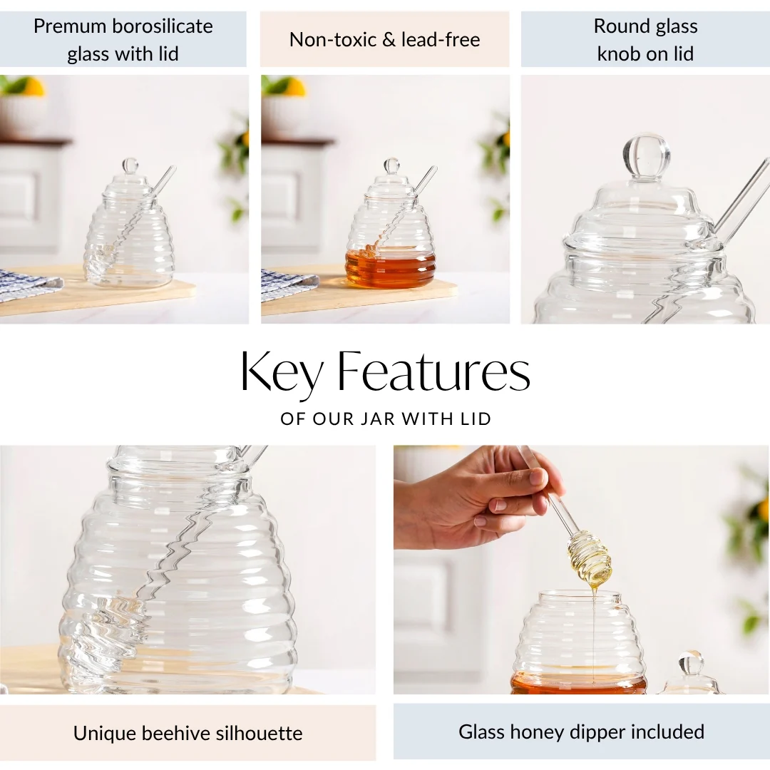 Beehive Glass Honey Jar With Dipper And Lid 480ml - Image 5