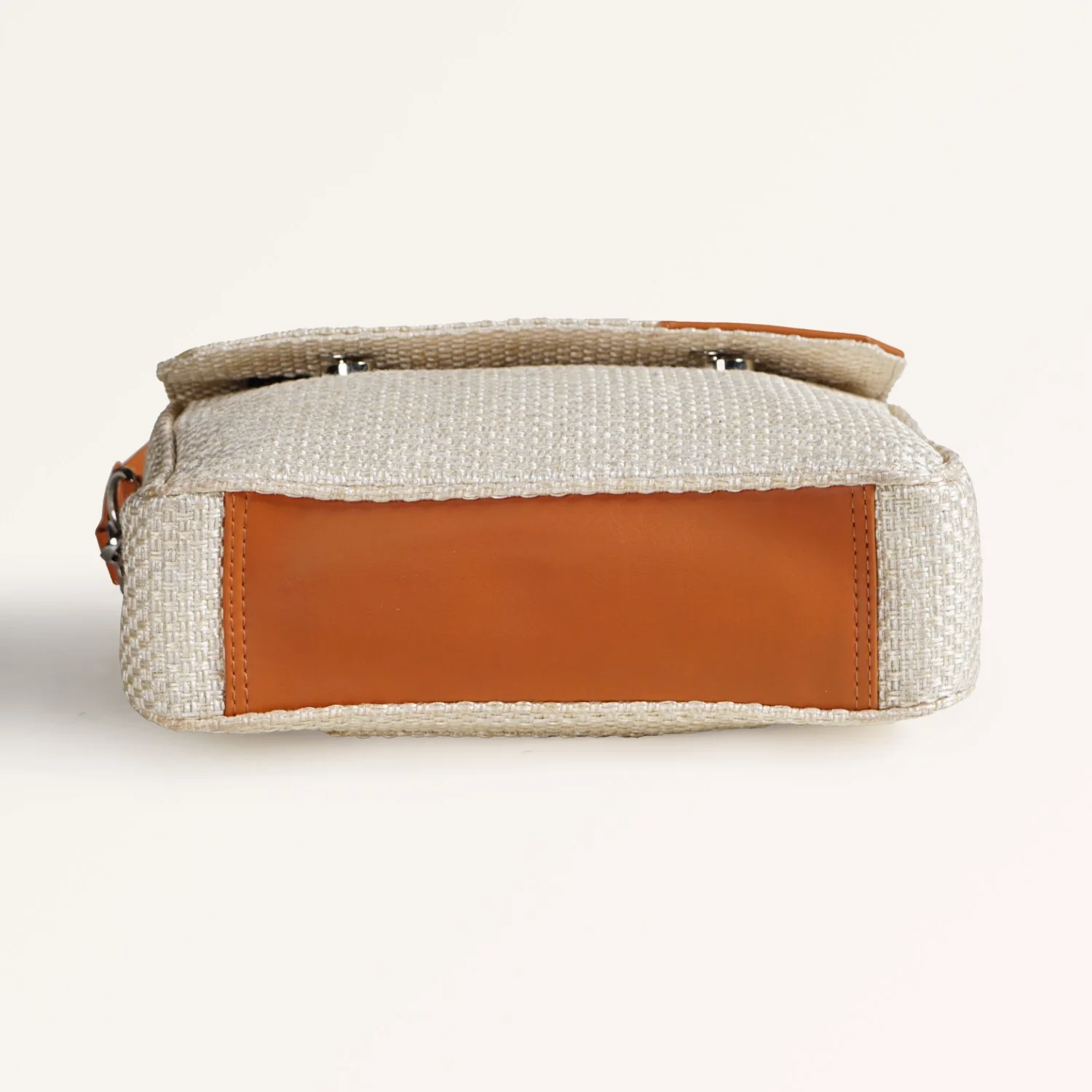 Beige And Tan Vegan Leather Shoulder Bag - Image 9