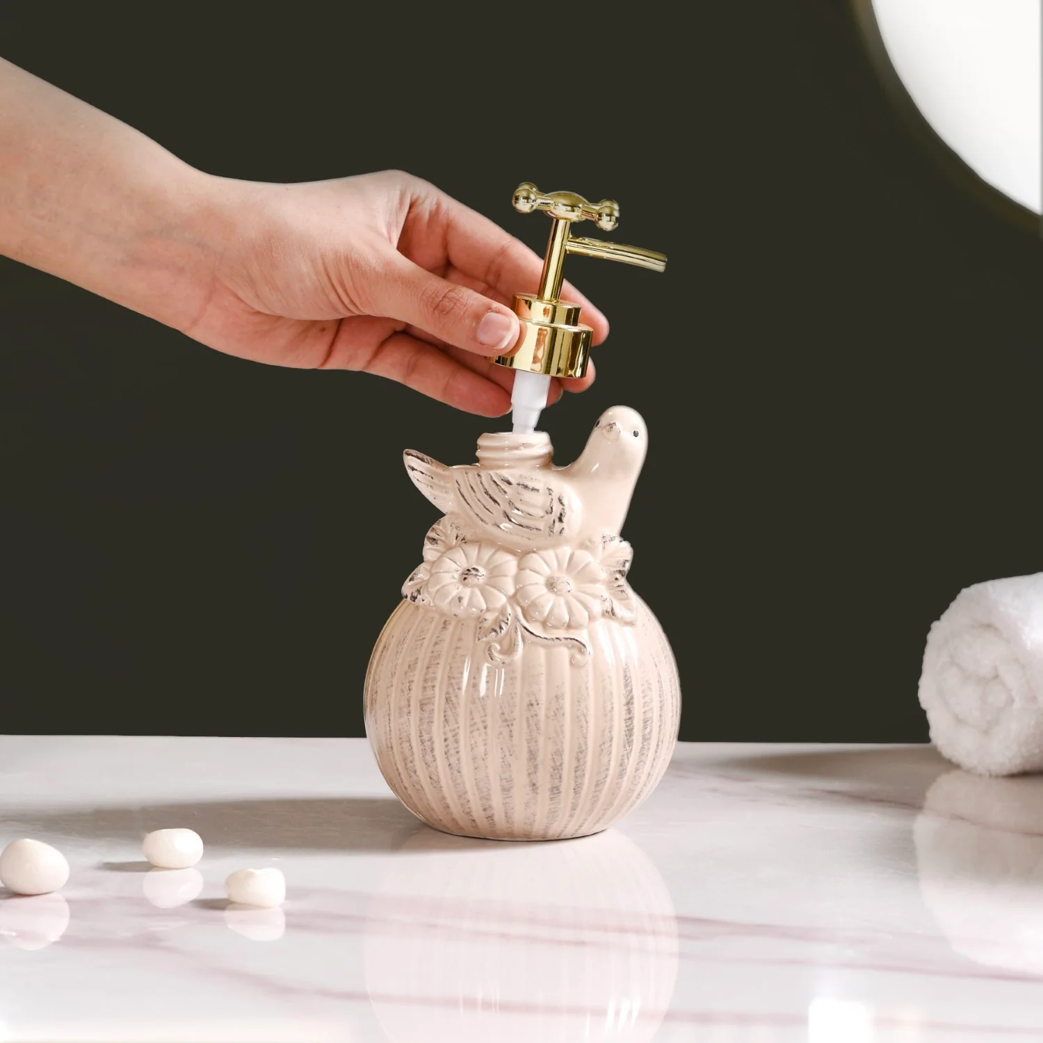 Beige Bird Design Ceramic Liquid Dispenser - Image 2