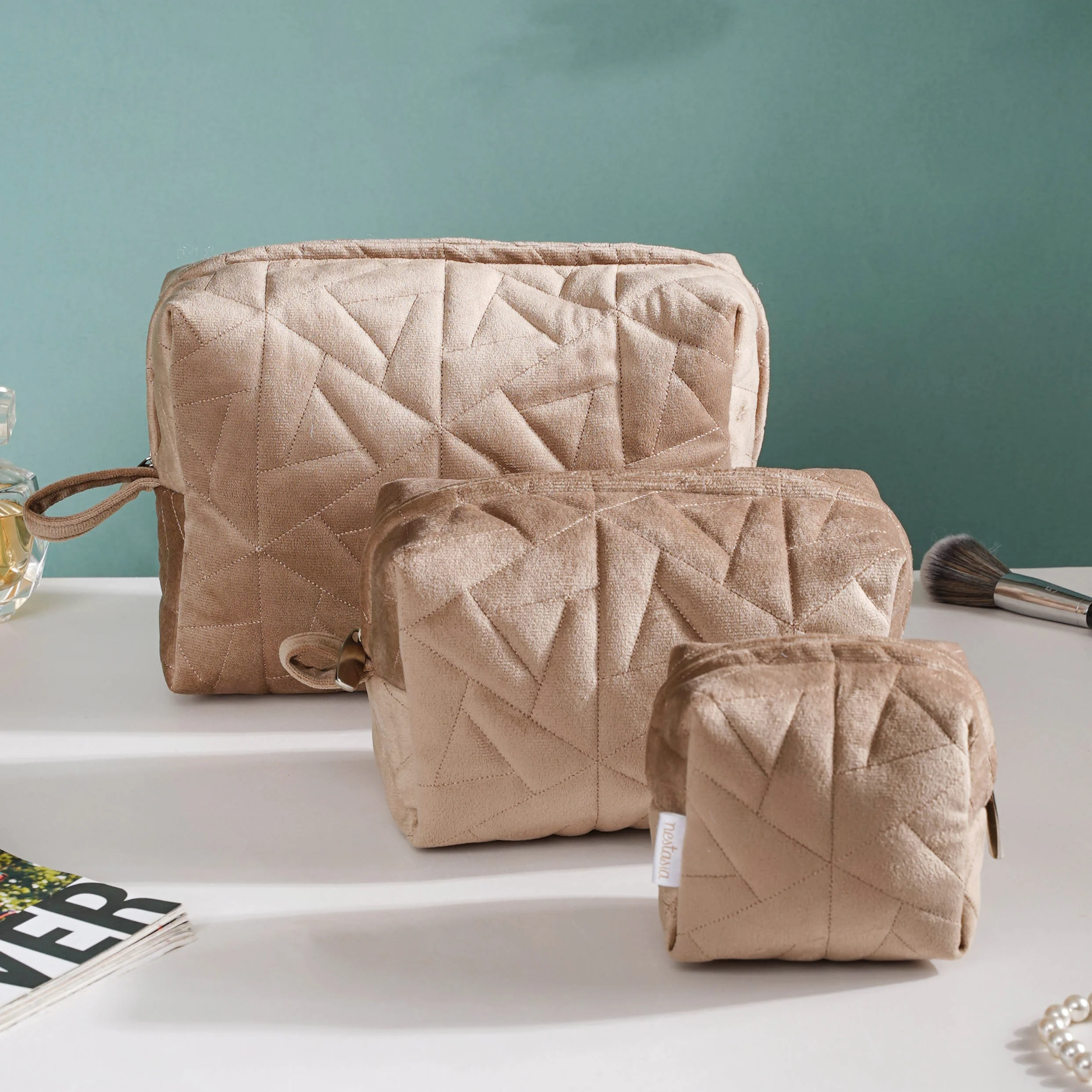 Beige Blossom Vanity Pouch Set Of 3 - Image 9