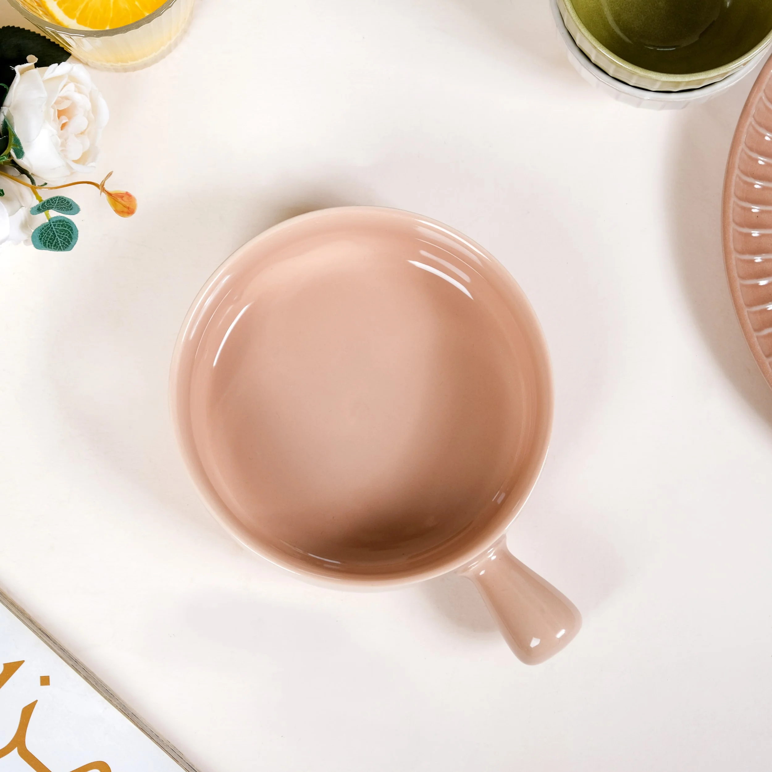 Beige Ceramic Bowl With Handle 700ml - Image 6