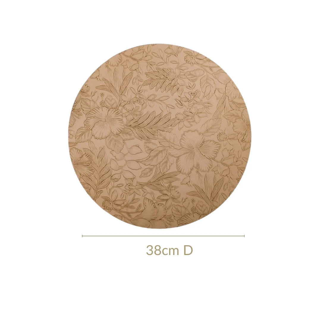 Beige Embossed Hibiscus Round Placemats Set Of 6 - Image 4