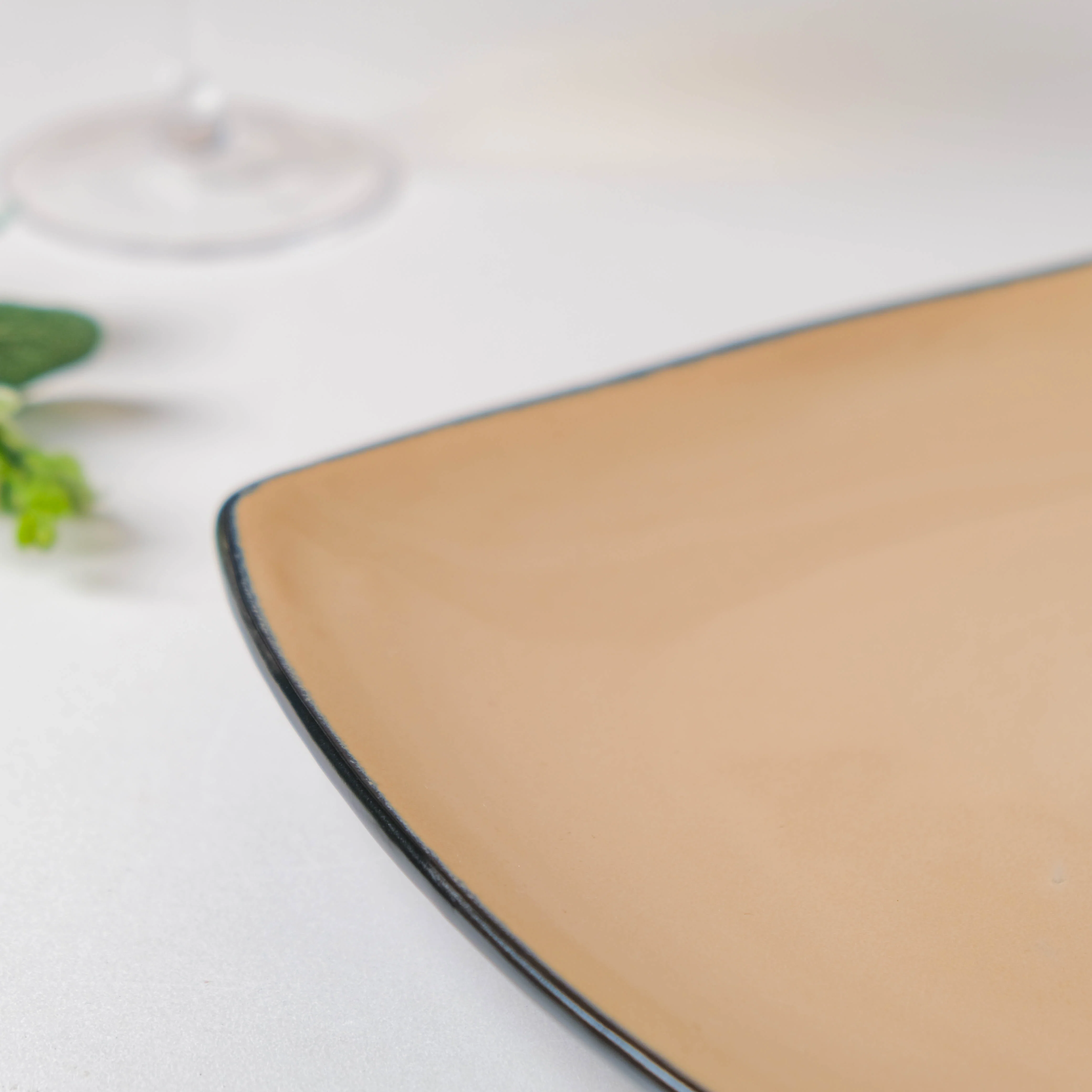 Beige Glossed Blue Rimmed Square Plate 10.5 Inch - Image 7