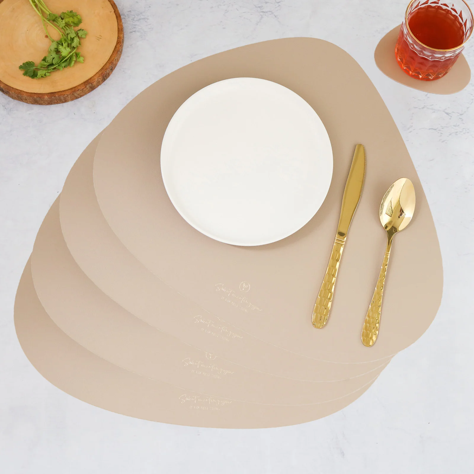Beige Leather Dinner Mat Set of 4 - Image 2