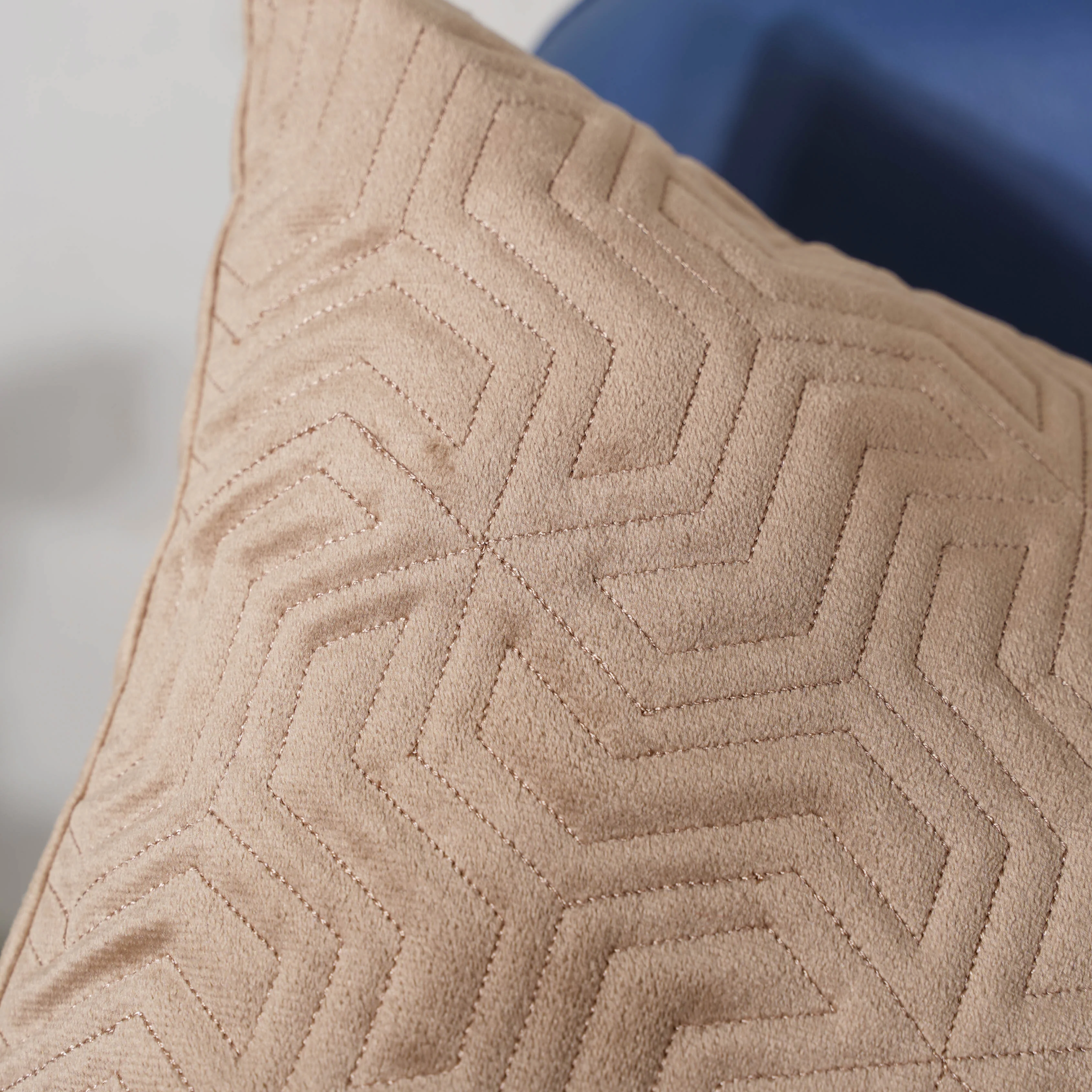 Beige Quilted Velvet Cushion Cover 16 inch - Image 3