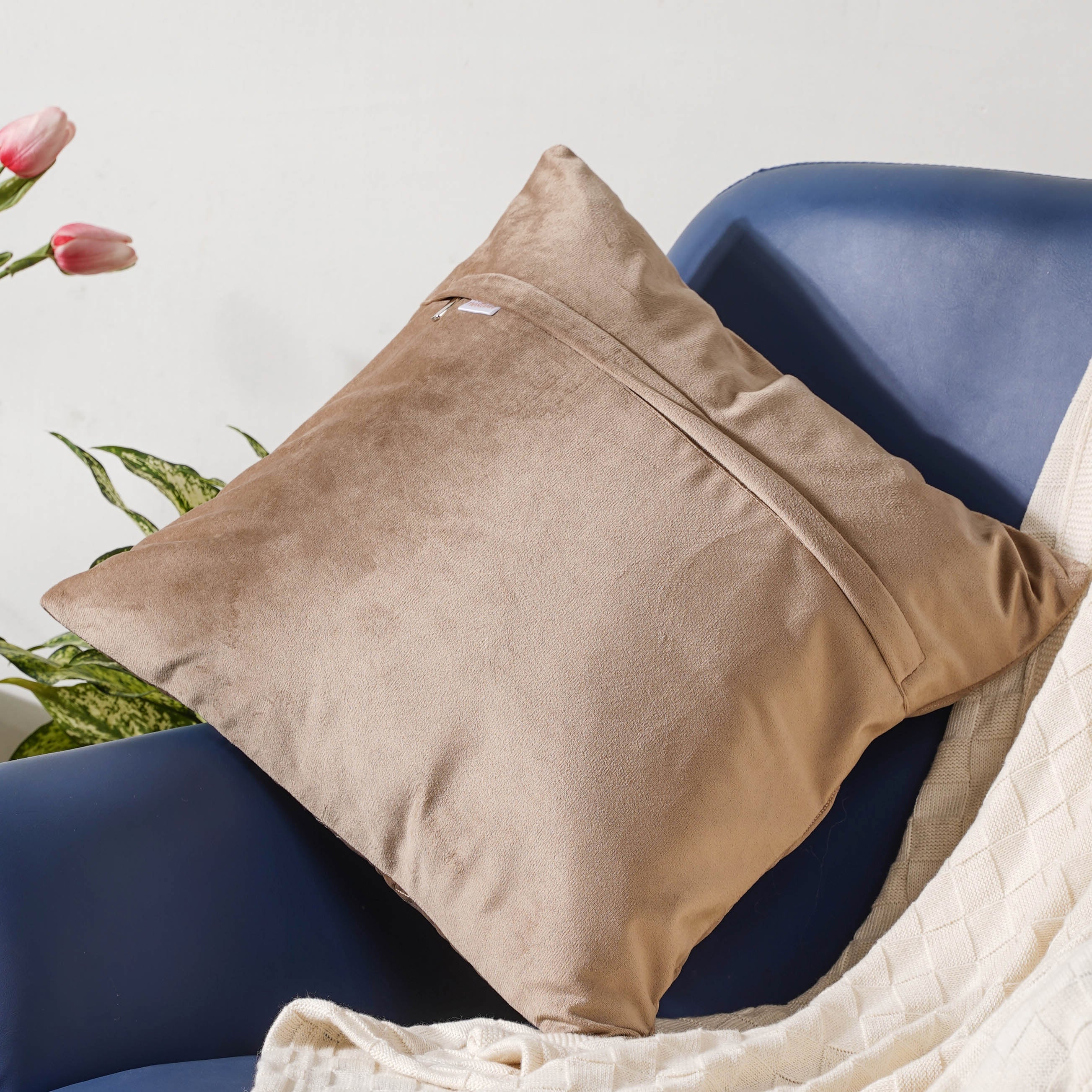 Beige Quilted Velvet Cushion Cover 16 inch - Image 6