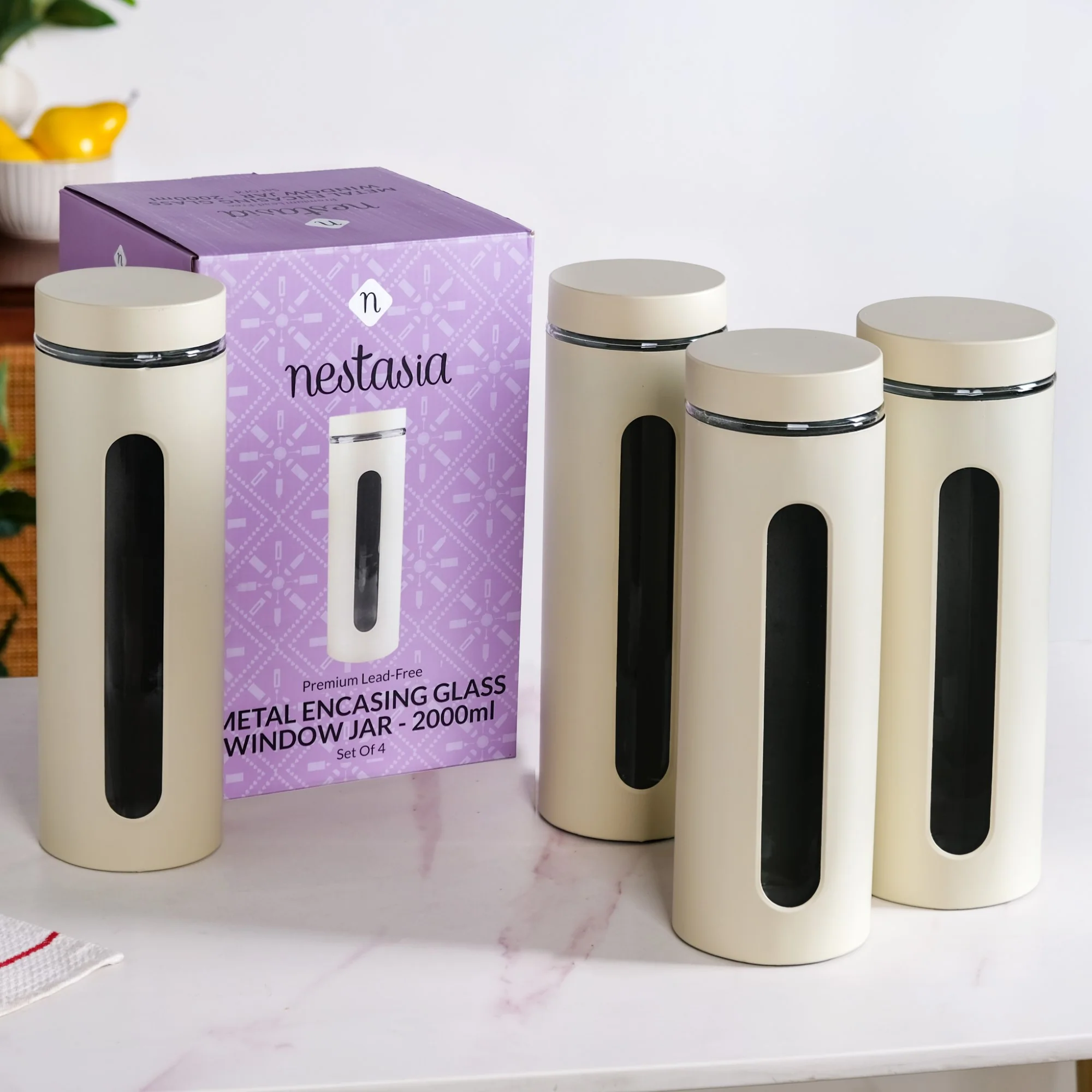 Beige Tall Kitchen Storage Canister Set Of 4 2000ml - Image 10